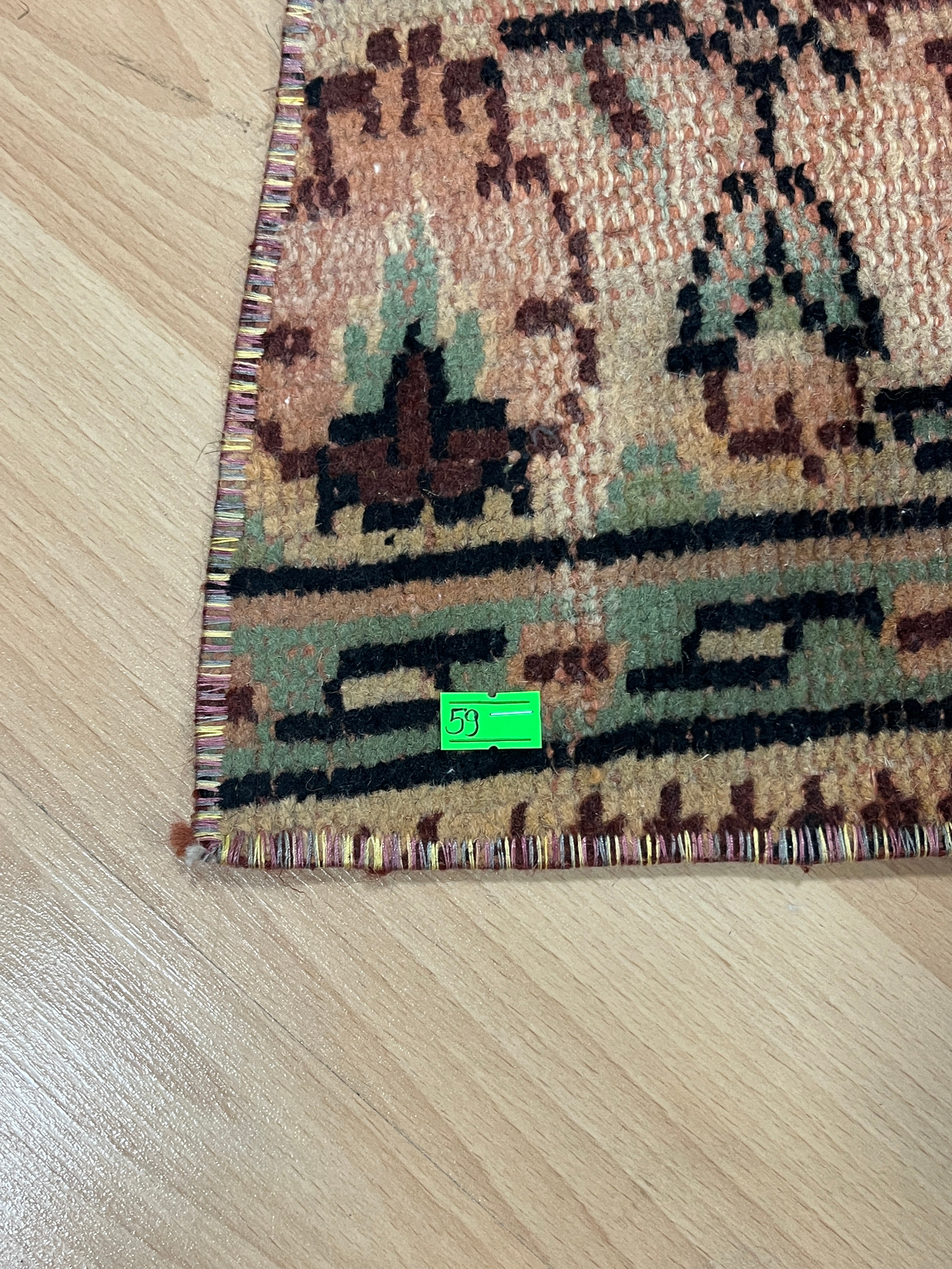 Turkish Vintage Hand-Knotted Wool Doormat Rug