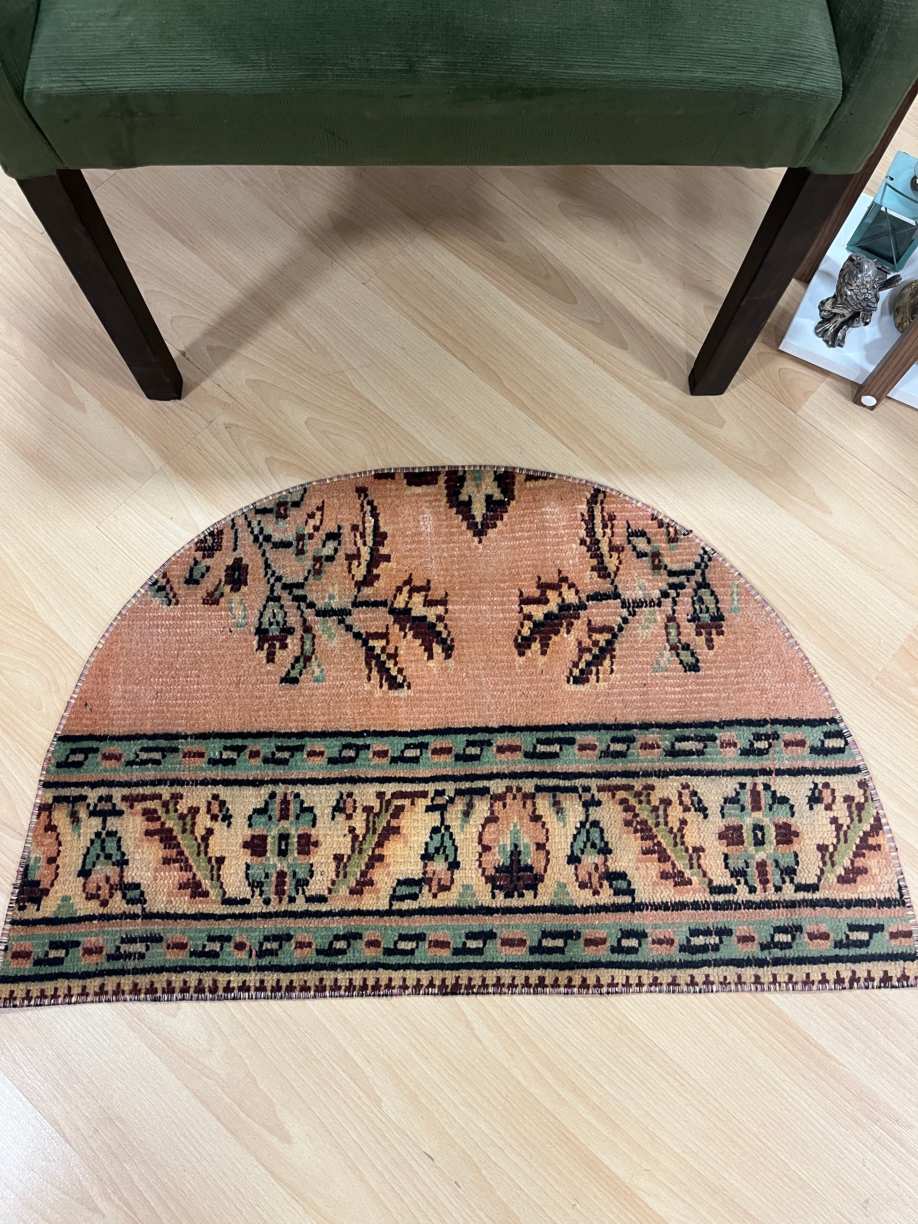 Turkish Vintage Hand-Knotted Wool Doormat Rug