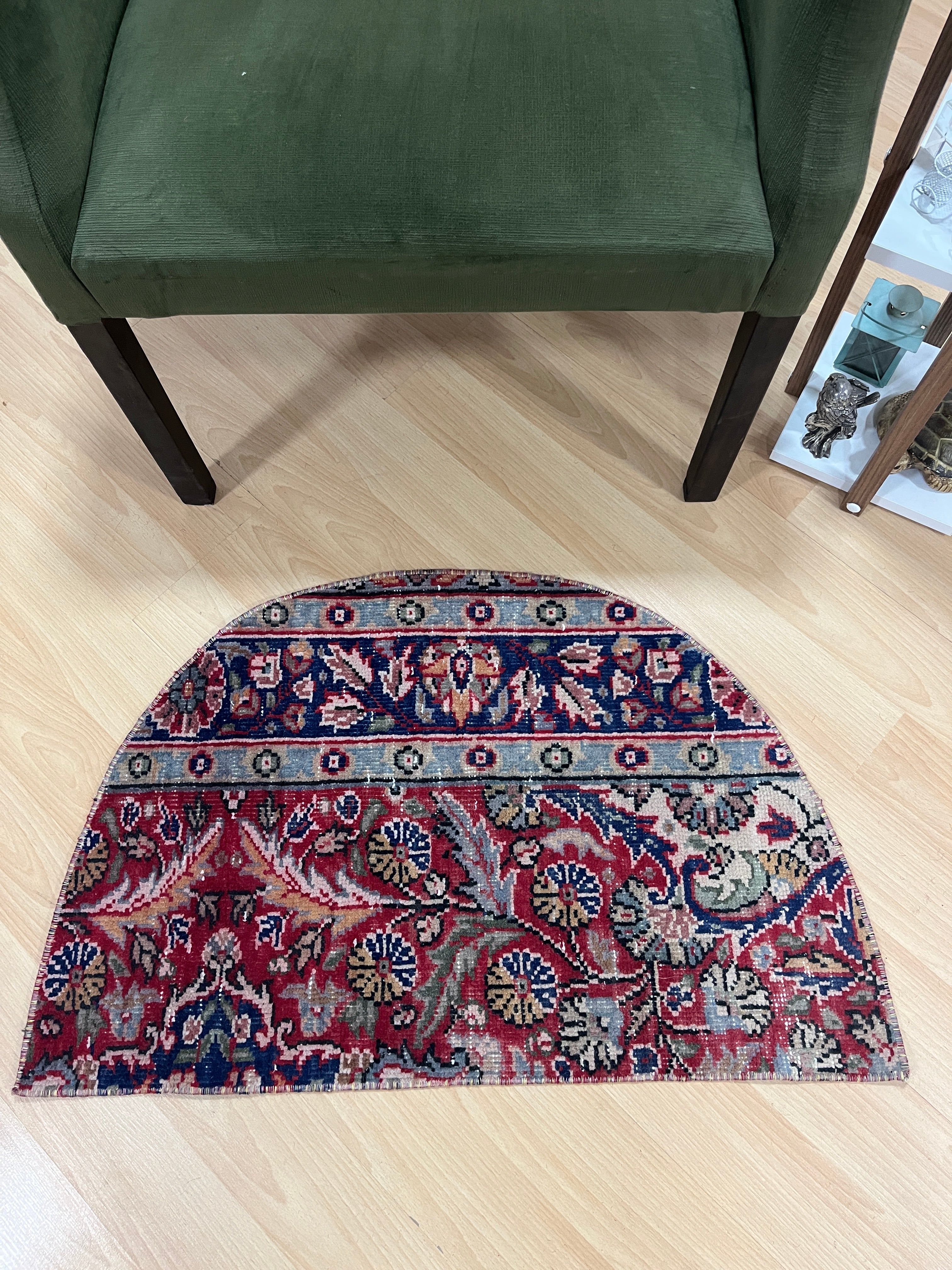 Turkish Vintage Hand-Knotted Wool Doormat Rug