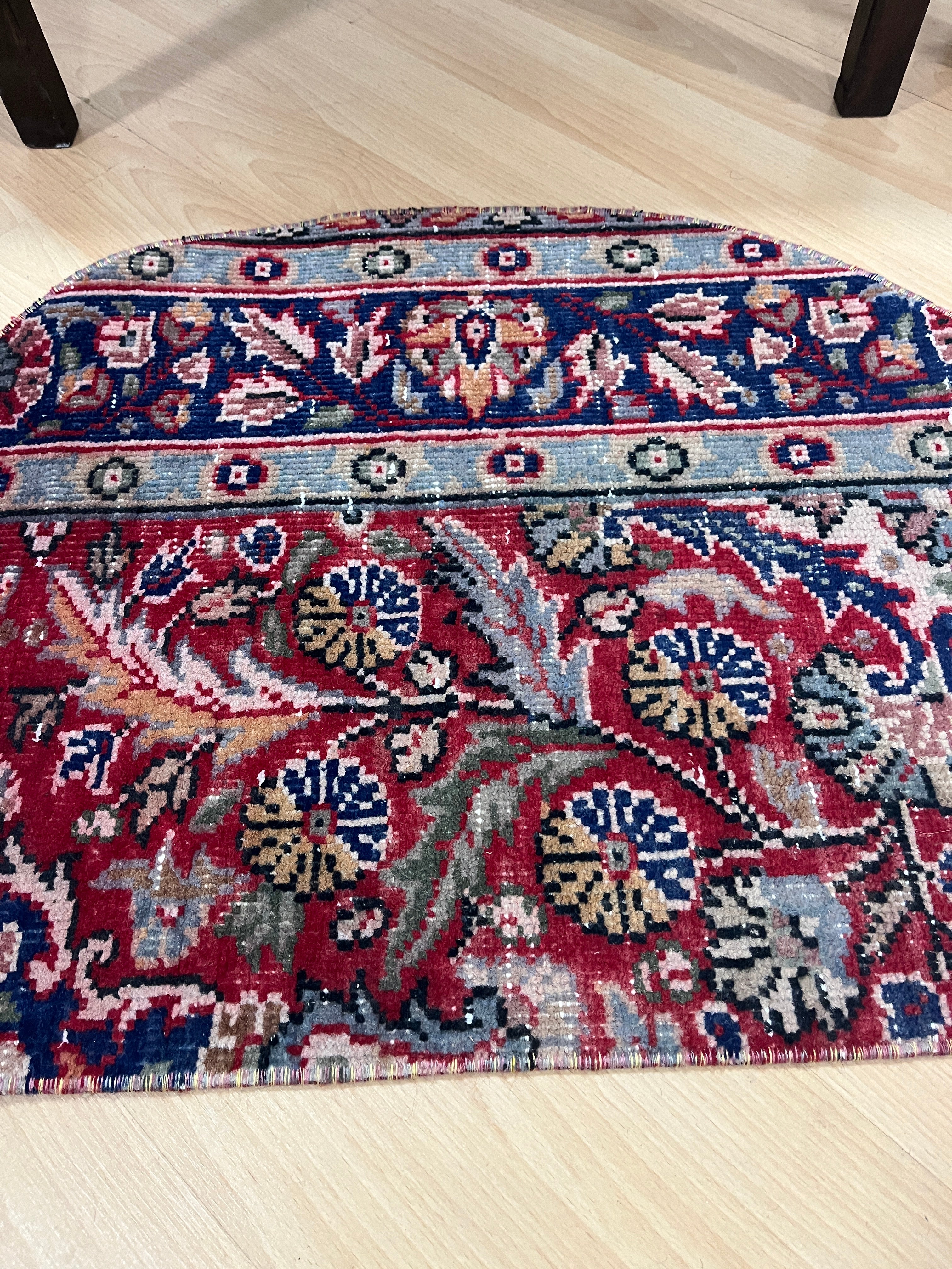 Turkish Vintage Hand-Knotted Wool Doormat Rug