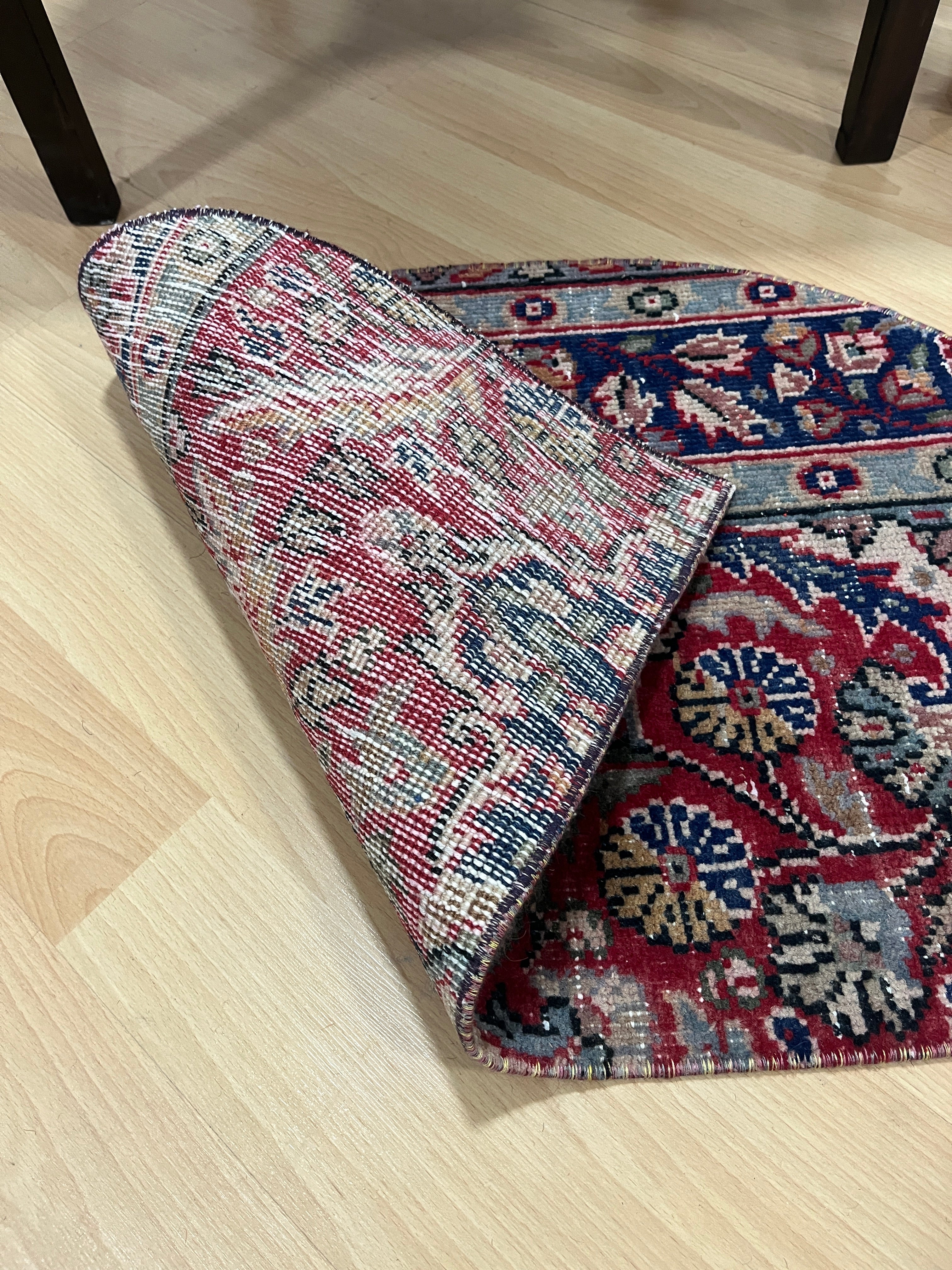 Turkish Vintage Hand-Knotted Wool Doormat Rug