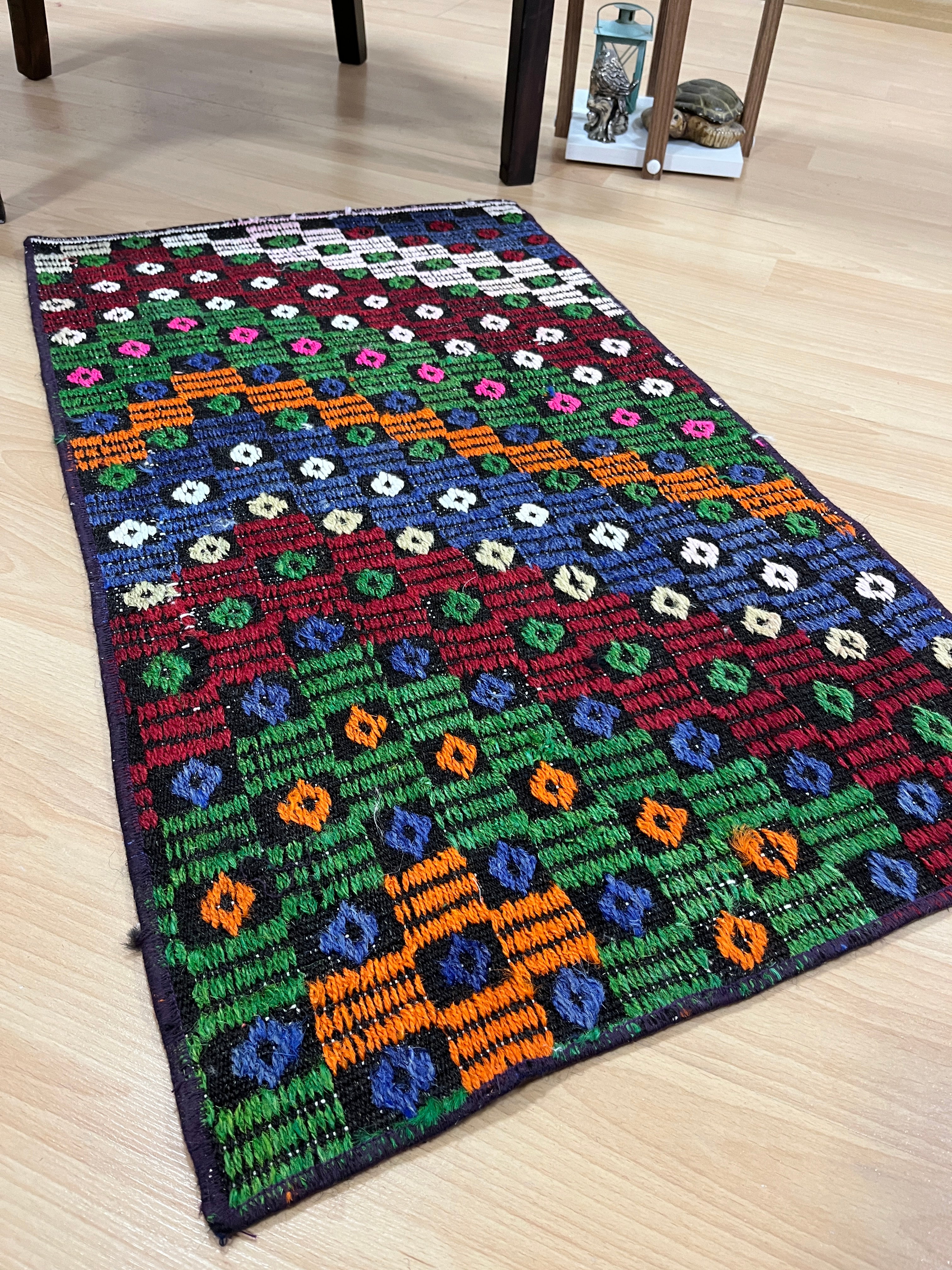 El Dokuma Anadolu Kök Boya Yün Kilim