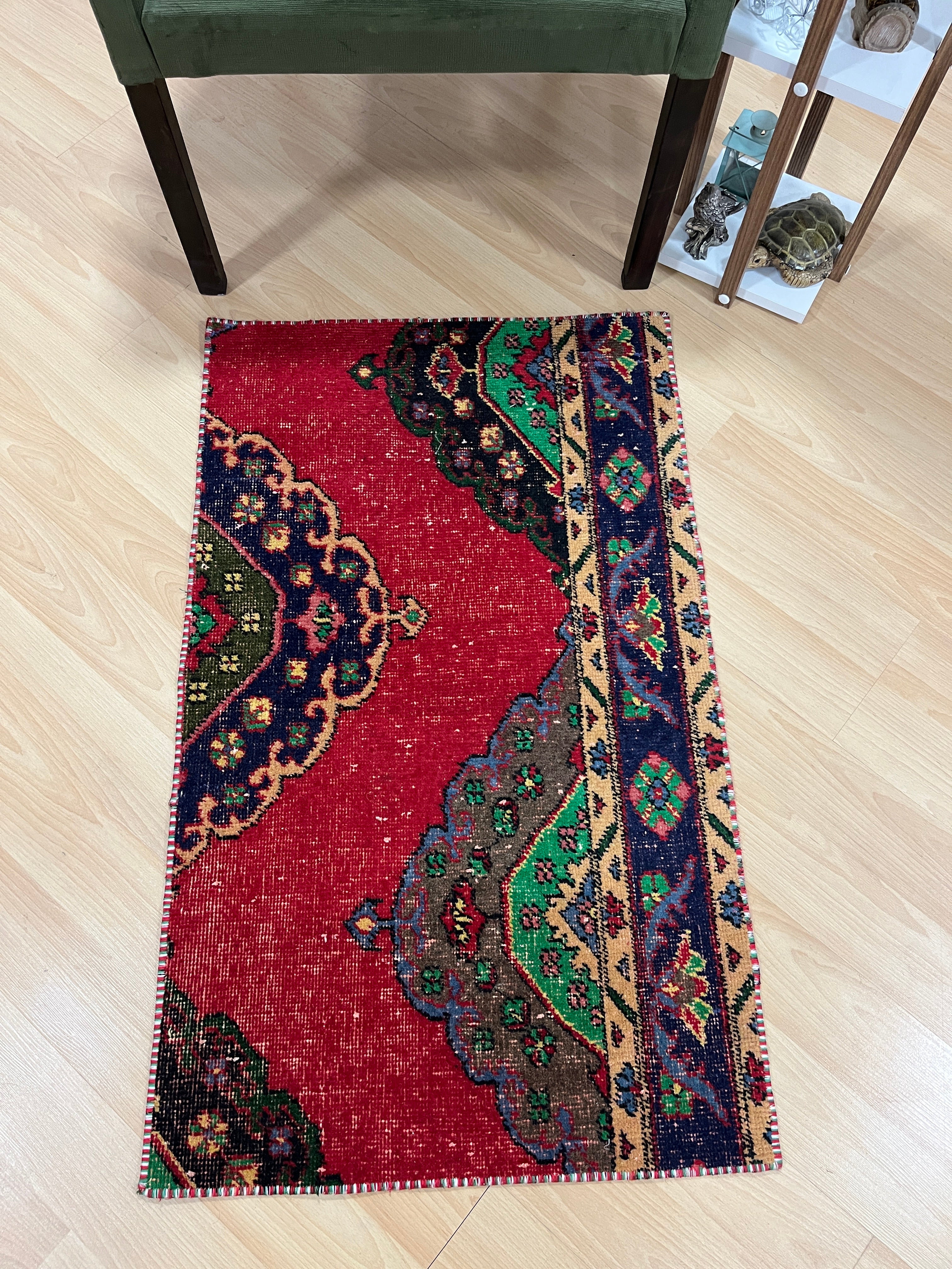 Turkish Vintage Hand-Knotted Wool Rug