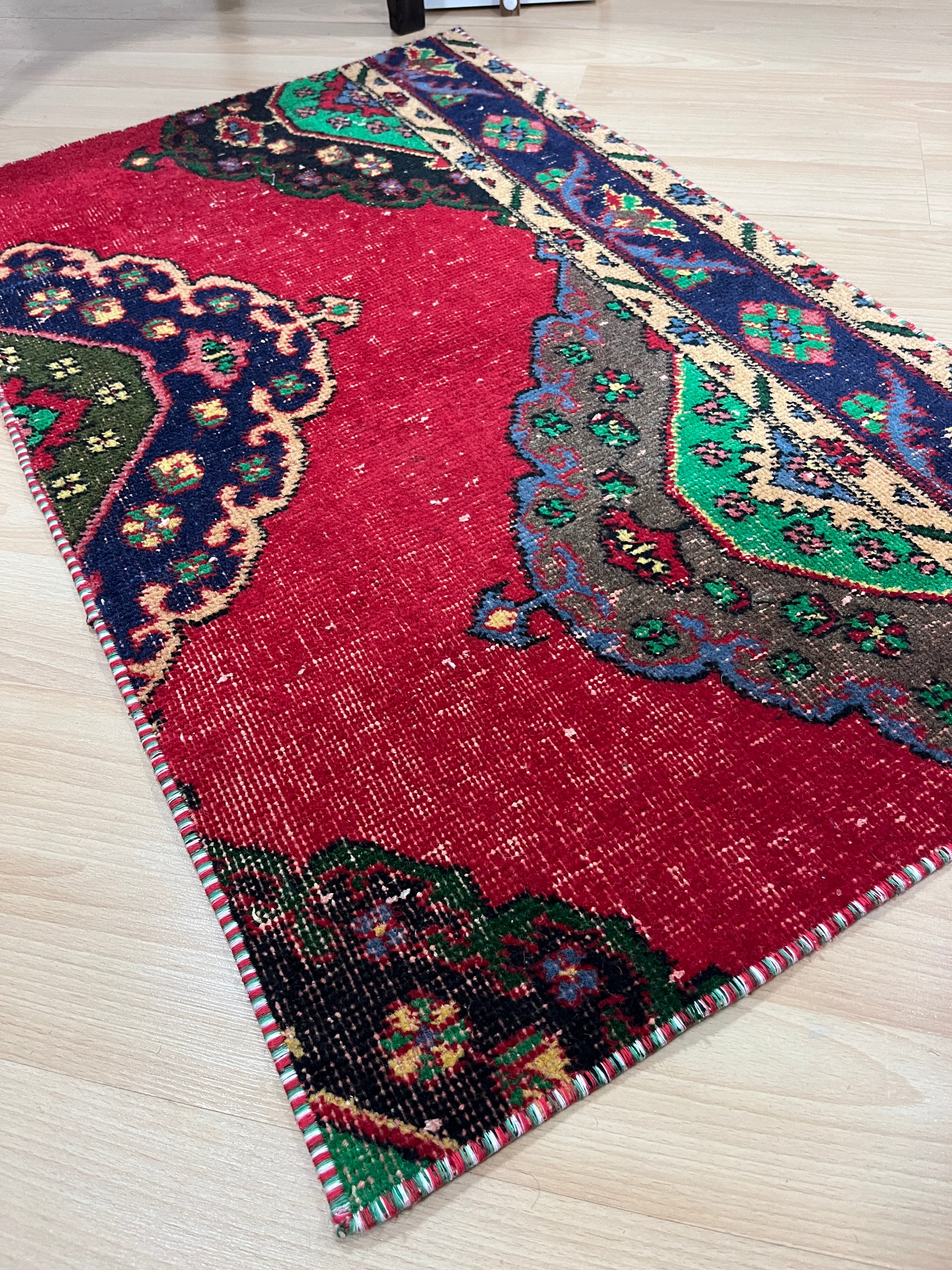 Turkish Vintage Hand-Knotted Wool Rug