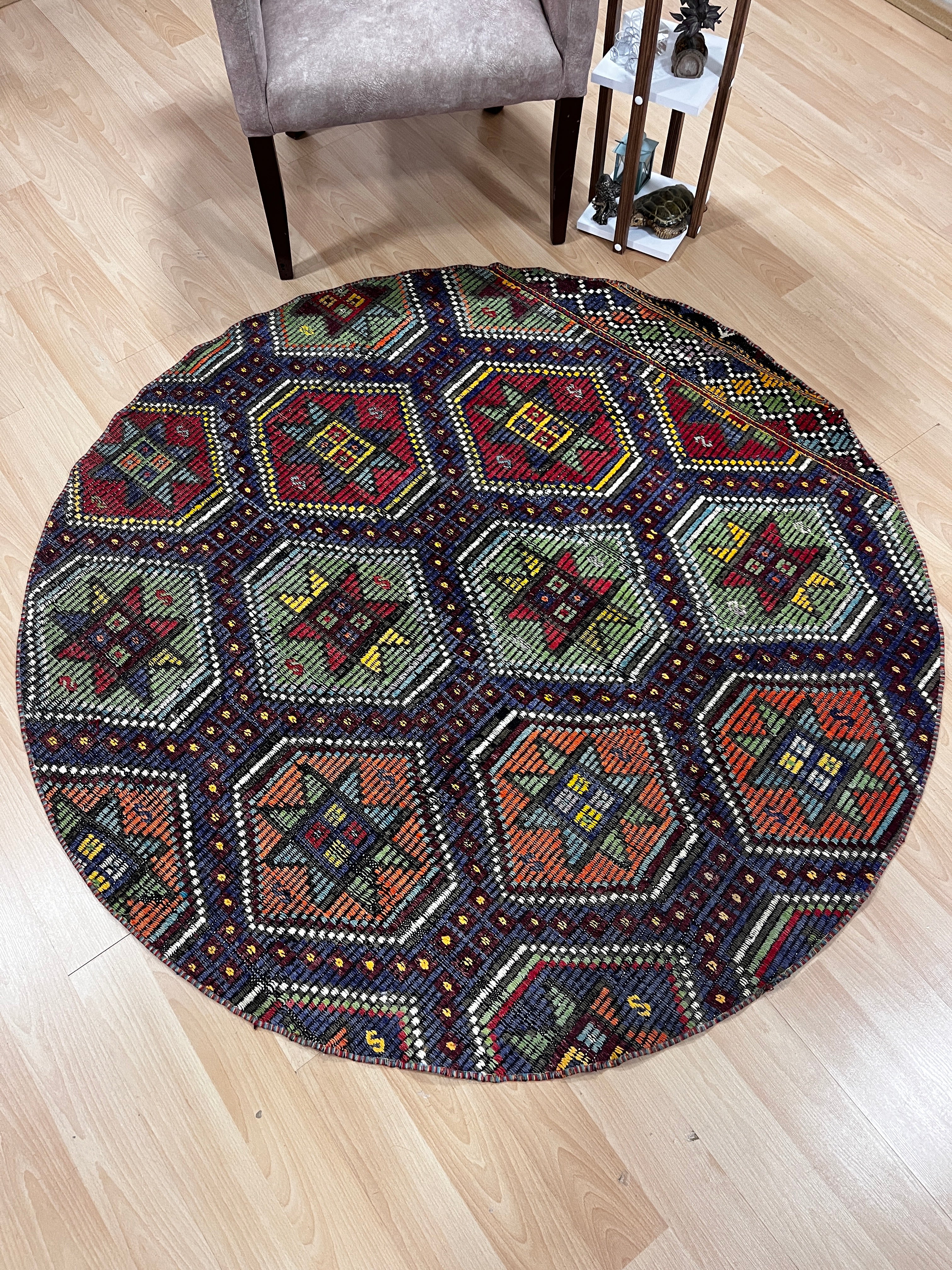 Authentic Handwoven Turkish Round Kilim