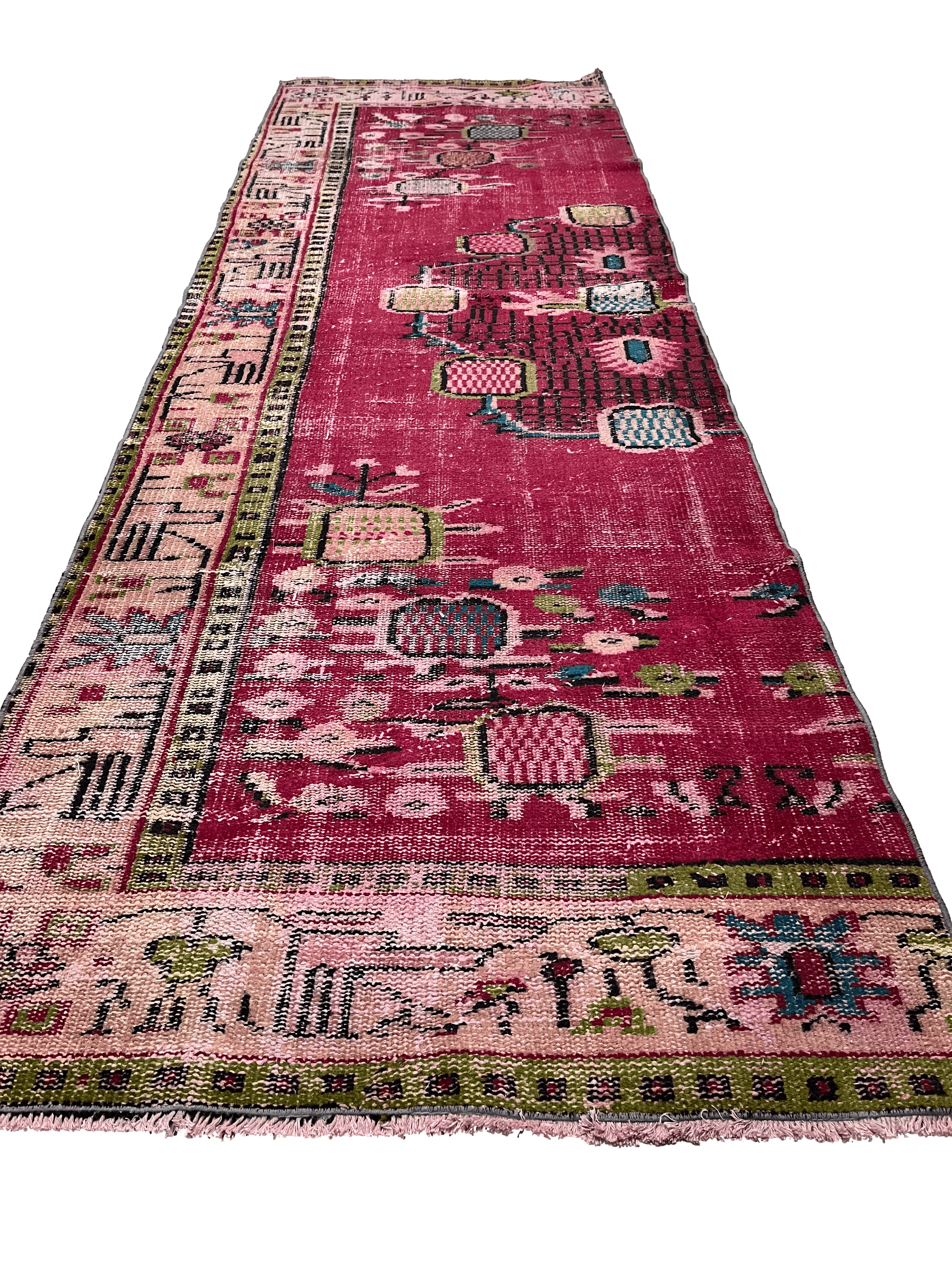 Turkish Vintage Hand-Knotted Wool Runner Rug