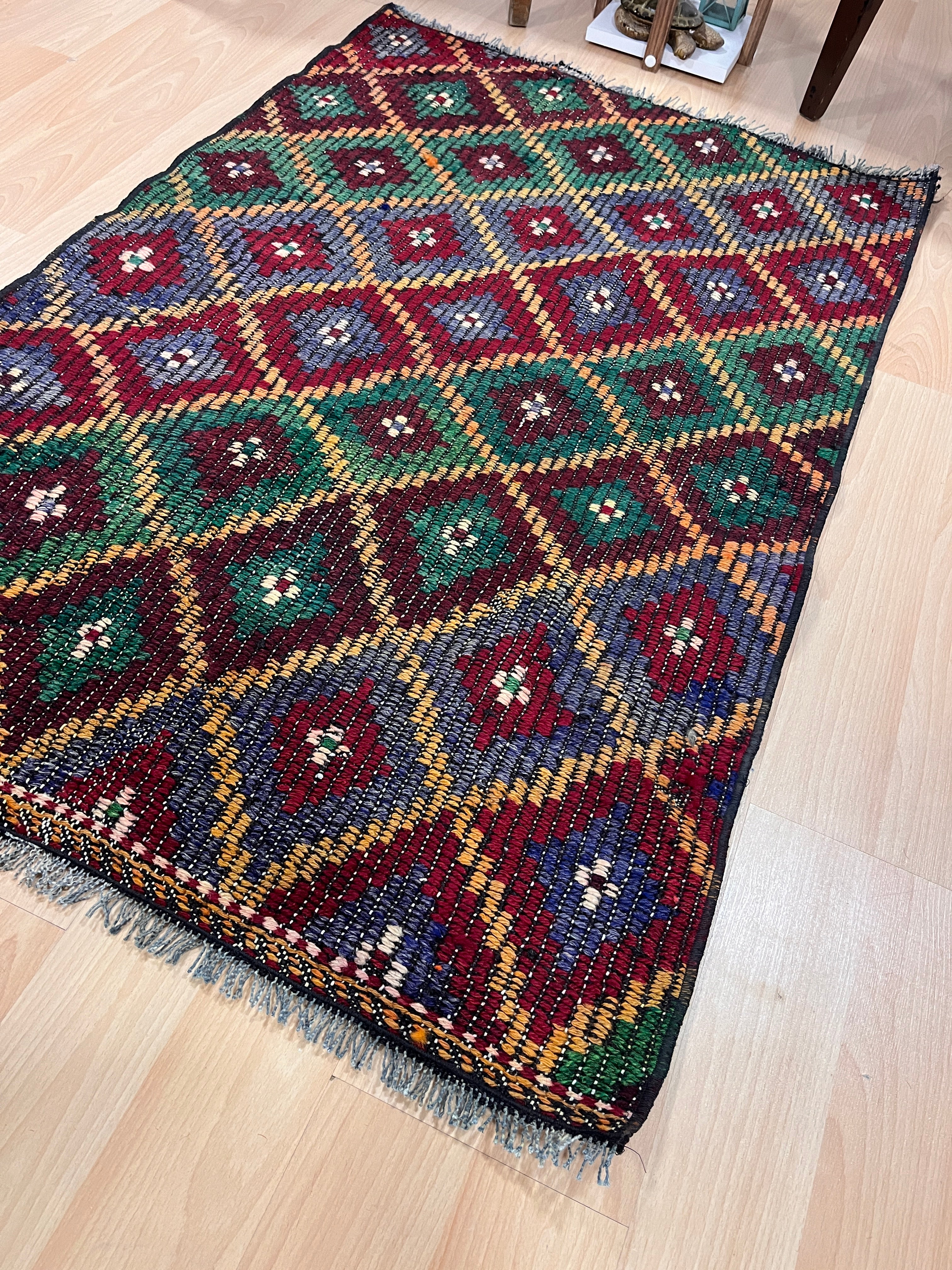 El Dokuma Anadolu Kök Boya Yün Kilim