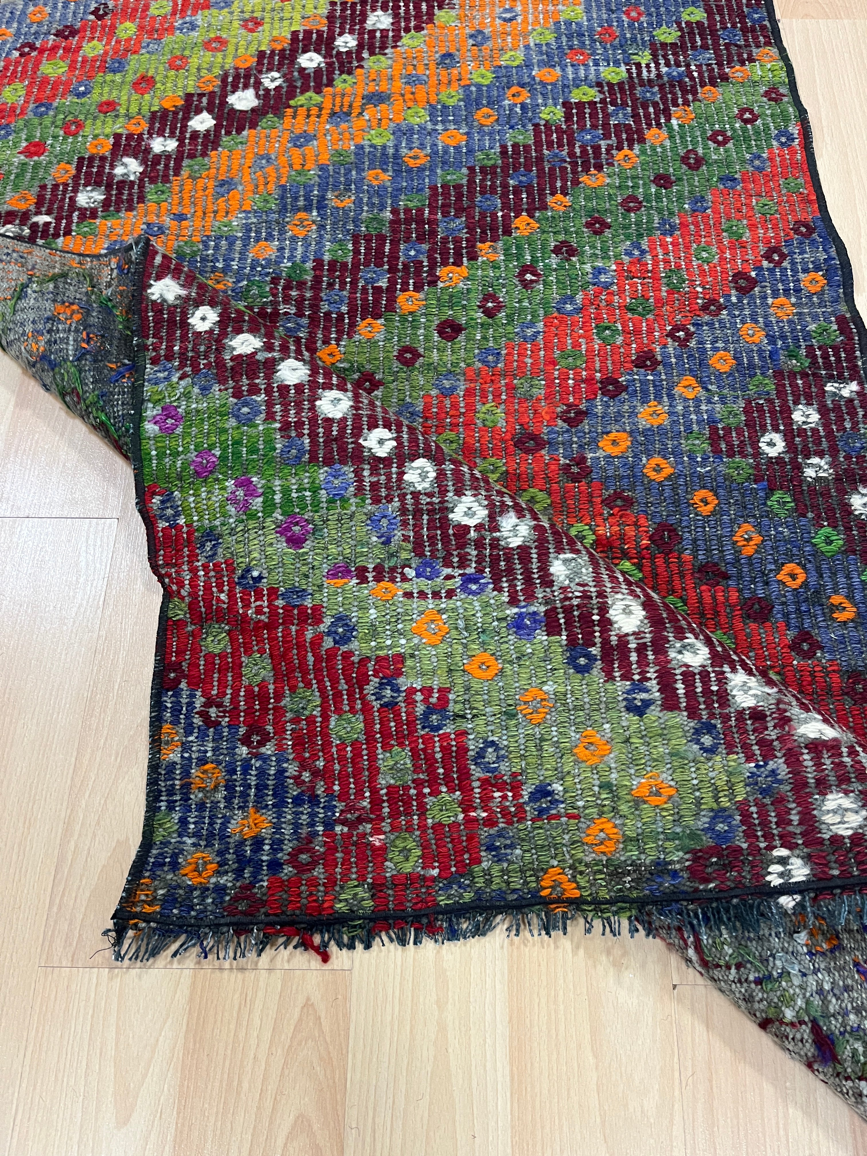 El Dokuma Anadolu Kök Boya Yün Kilim