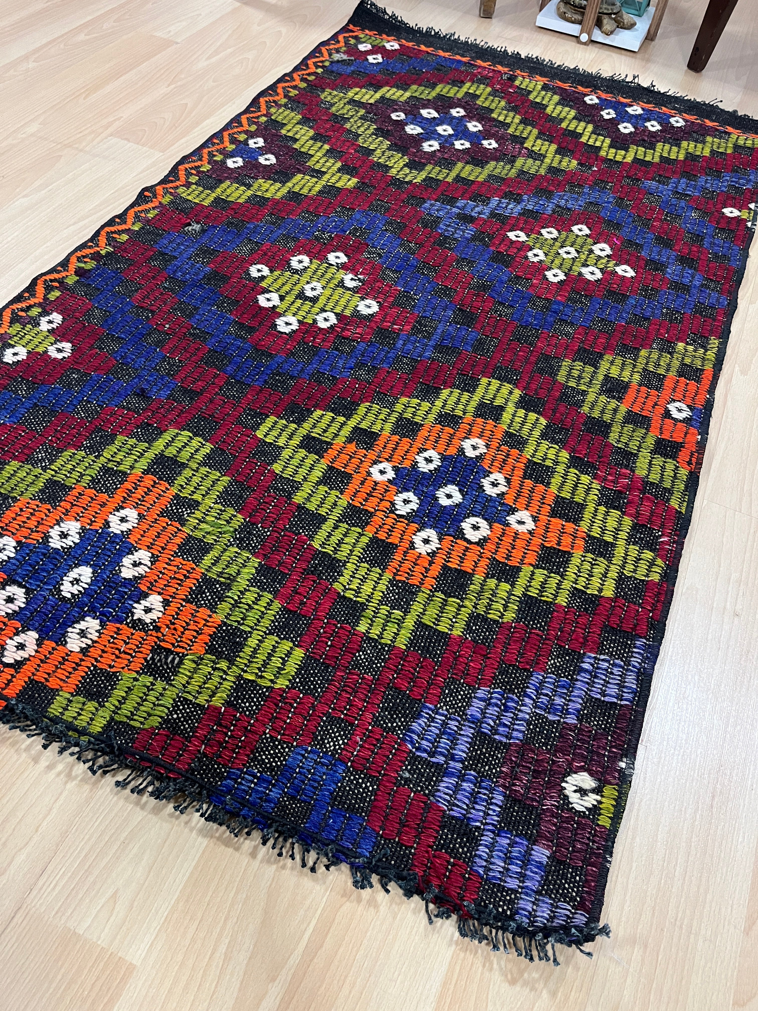 El Dokuma Anadolu Kök Boya Yün Kilim