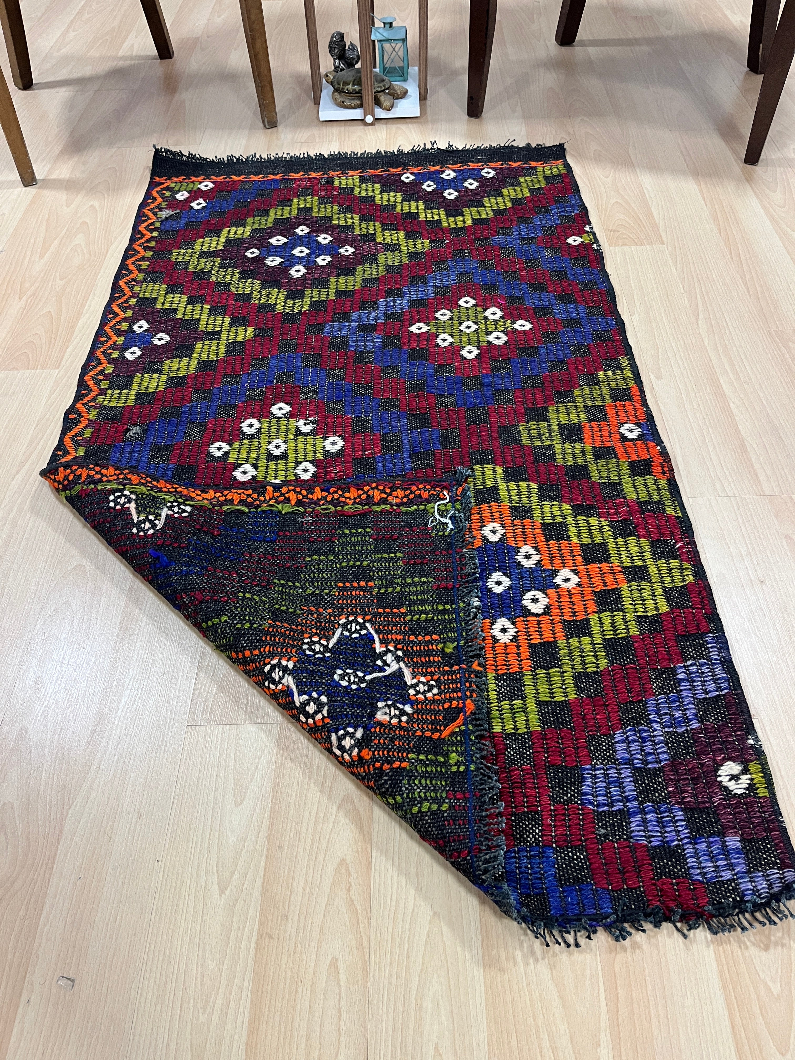 El Dokuma Anadolu Kök Boya Yün Kilim