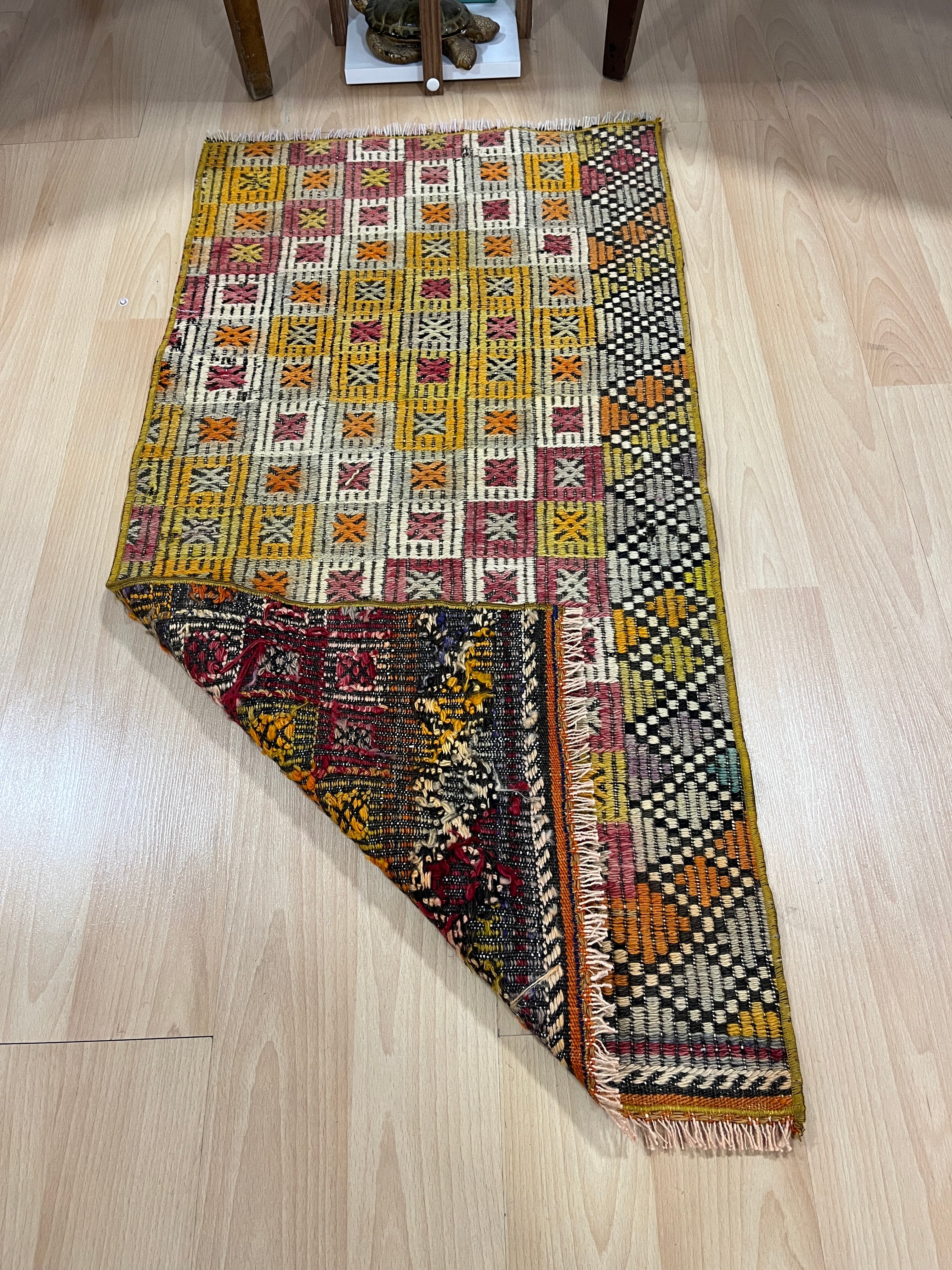 El Dokuma Anadolu Kök Boya Yün Kilim