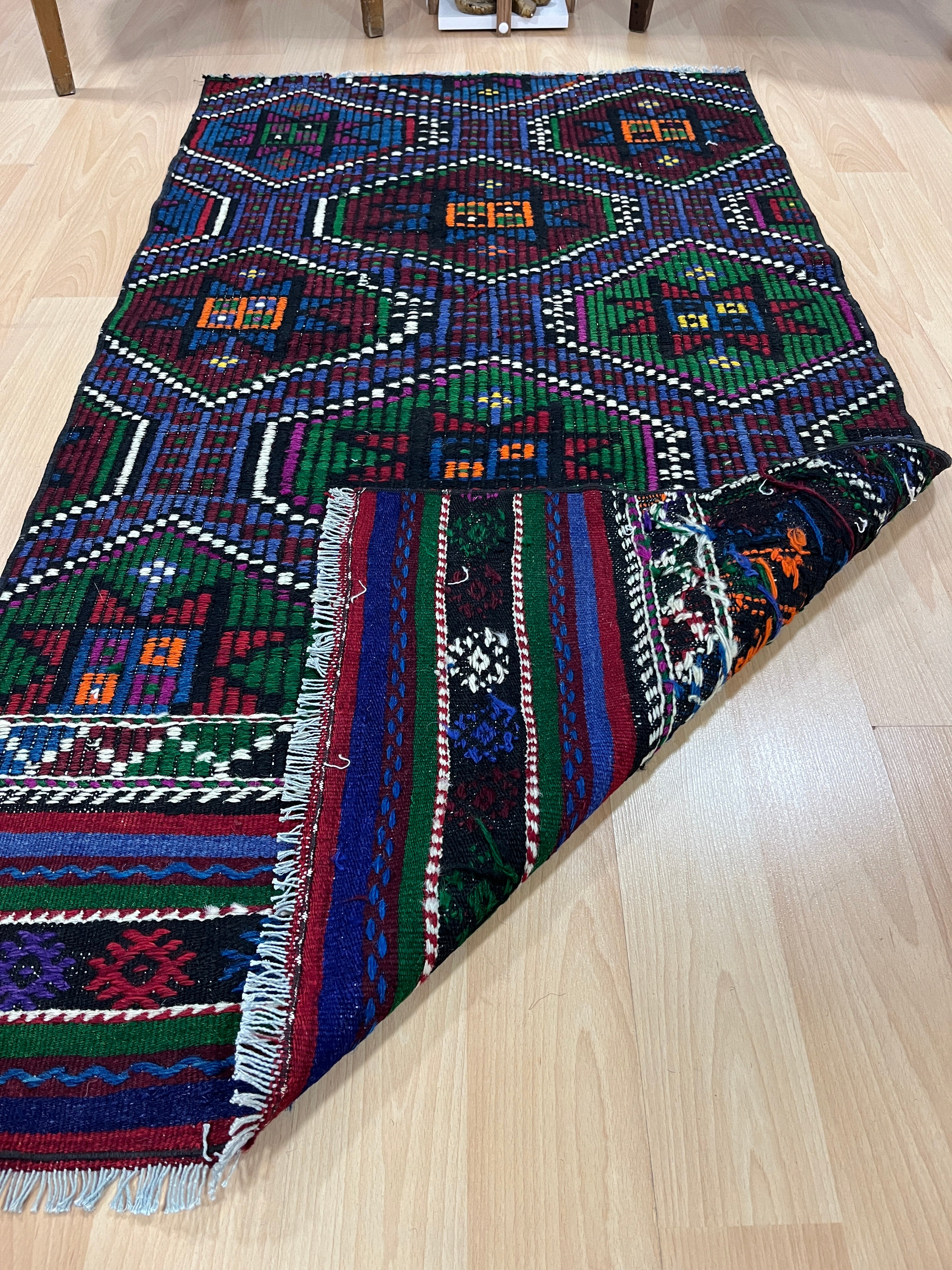 El Dokuma Anadolu Kök Boya Yün Kilim