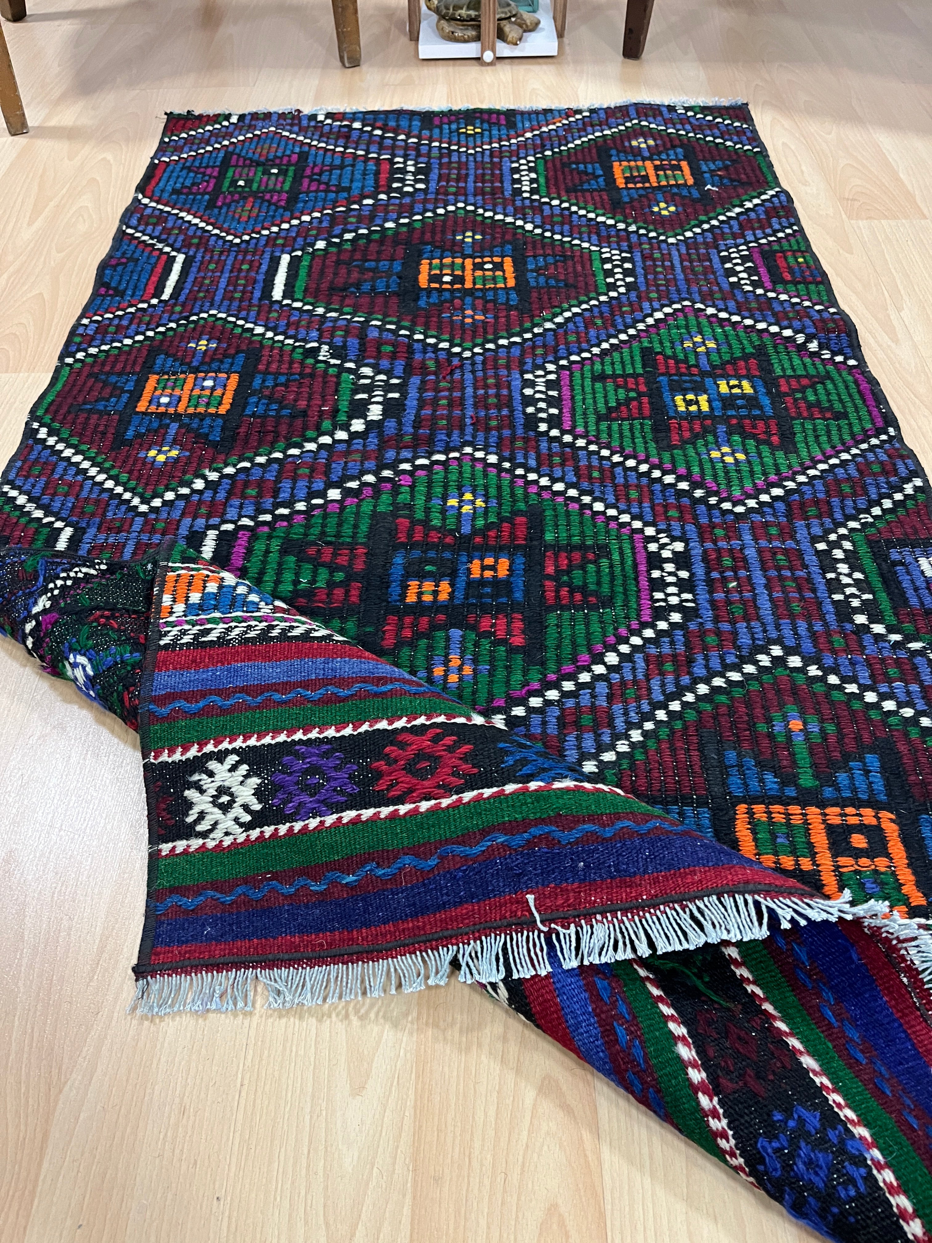 El Dokuma Anadolu Kök Boya Yün Kilim