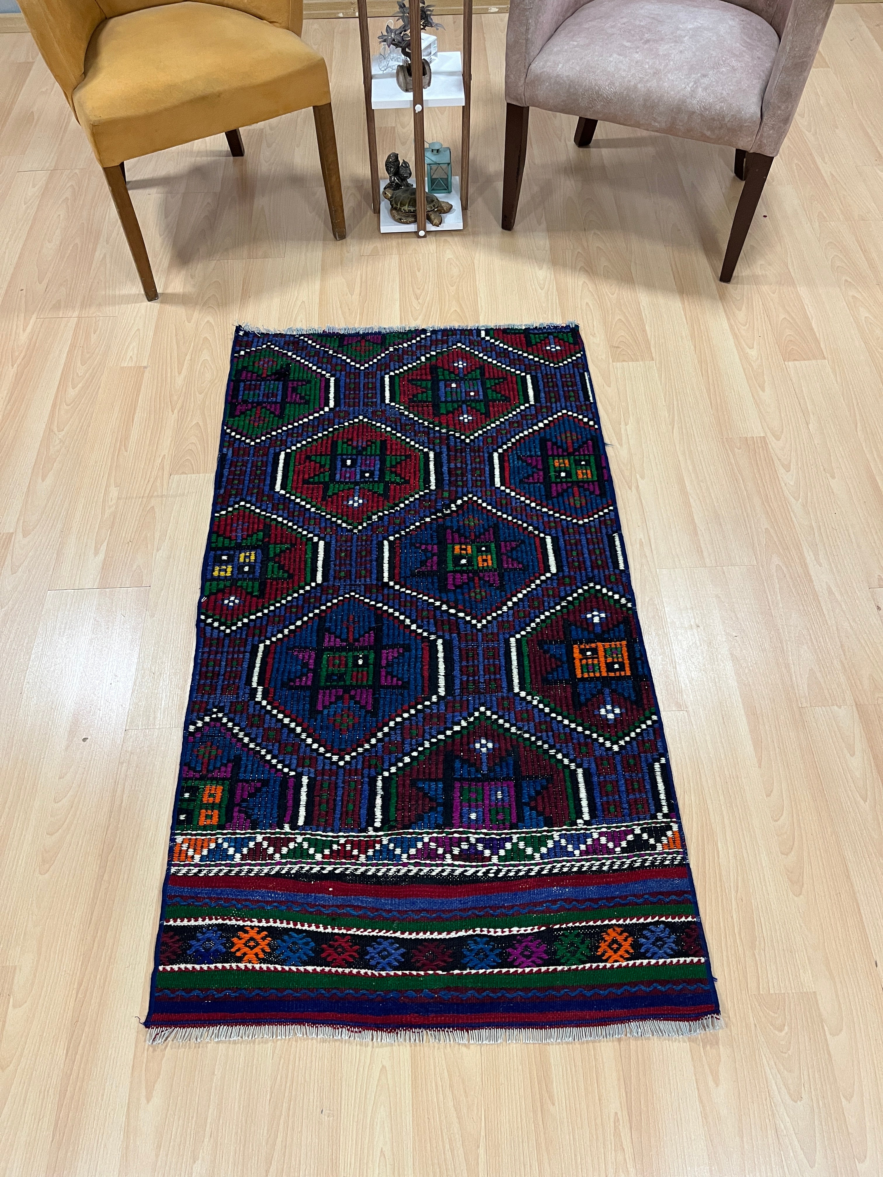 El Dokuma Anadolu Kök Boya Yün Kilim