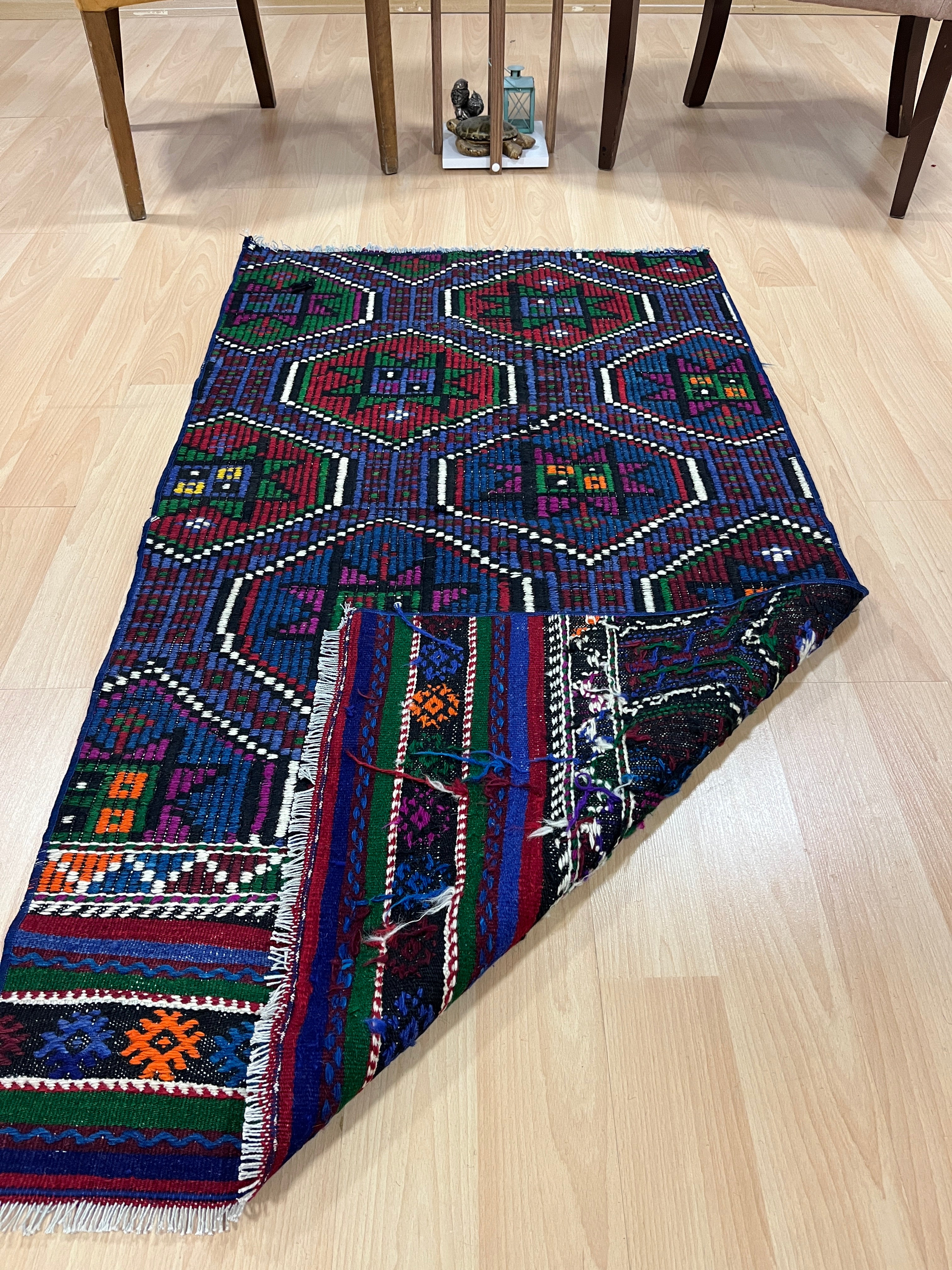 El Dokuma Anadolu Kök Boya Yün Kilim