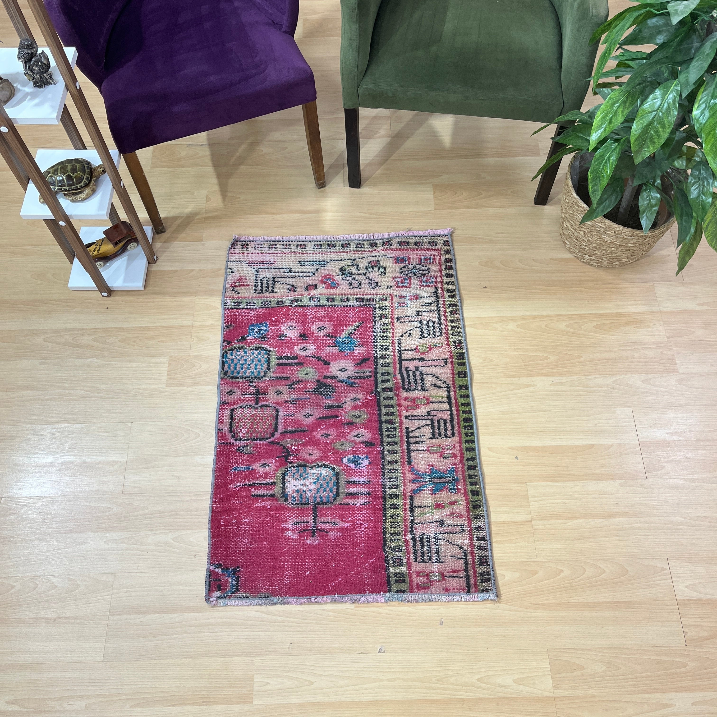 Turkish Vintage Hand-Knotted Wool Rug