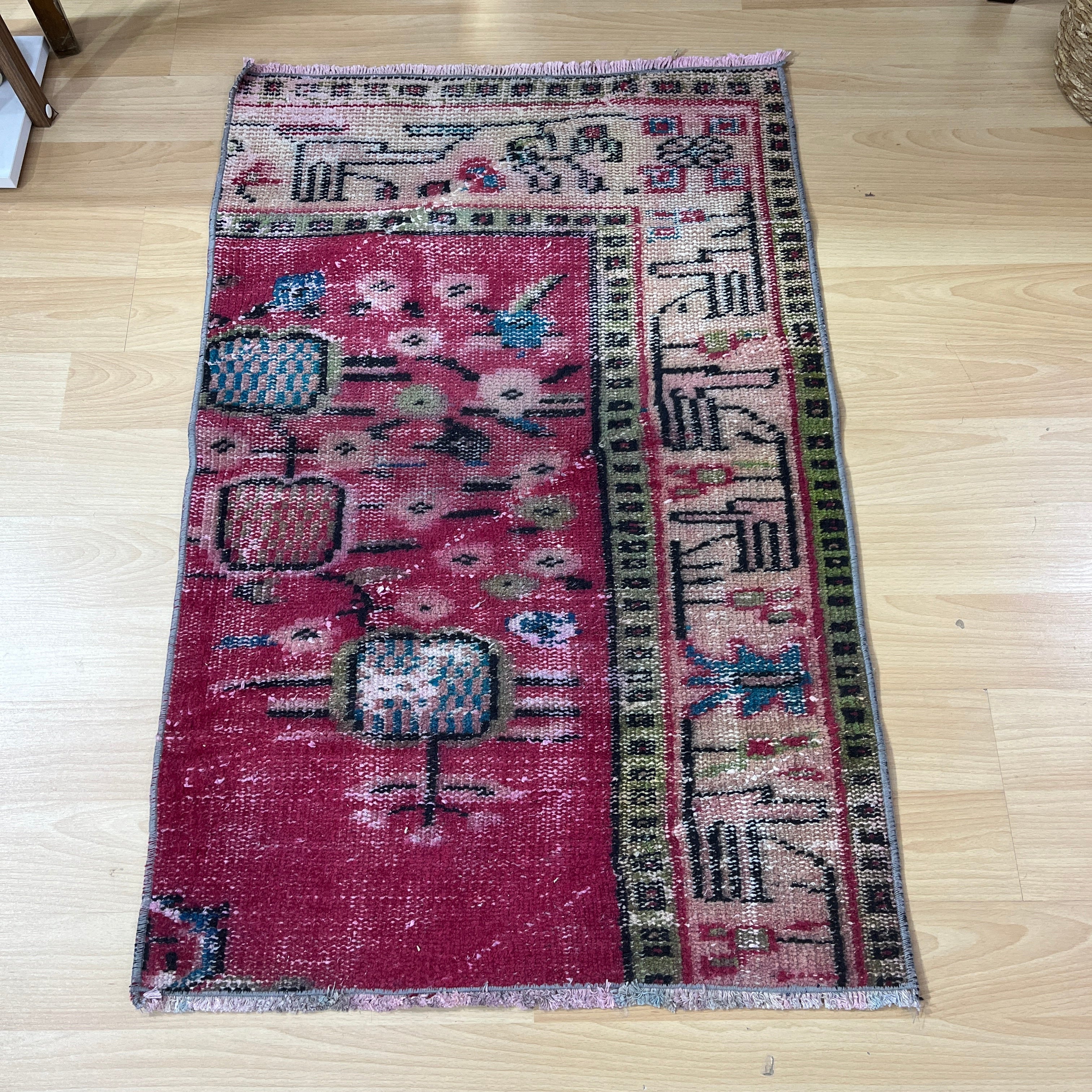Turkish Vintage Hand-Knotted Wool Rug