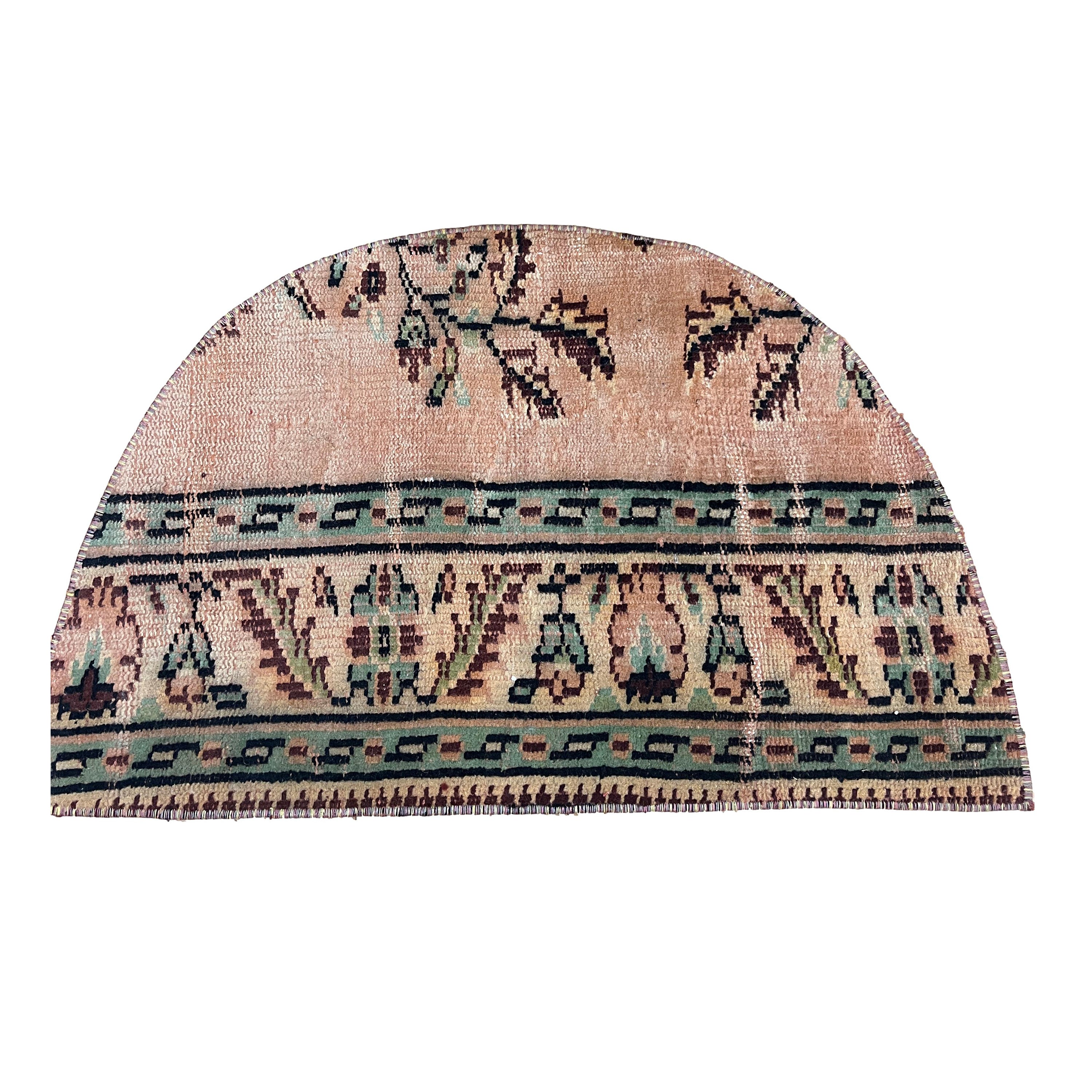 Turkish Vintage Hand-Knotted Wool Doormat Rug