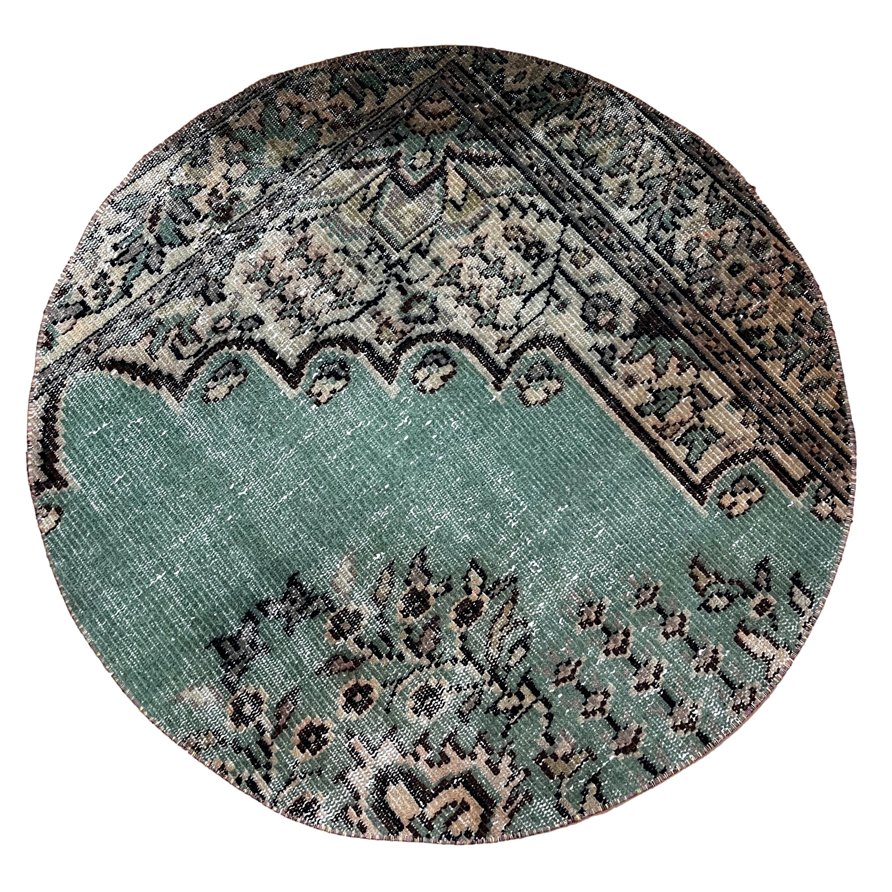 Turkish Vintage Hand-Knotted Wool Round Rug