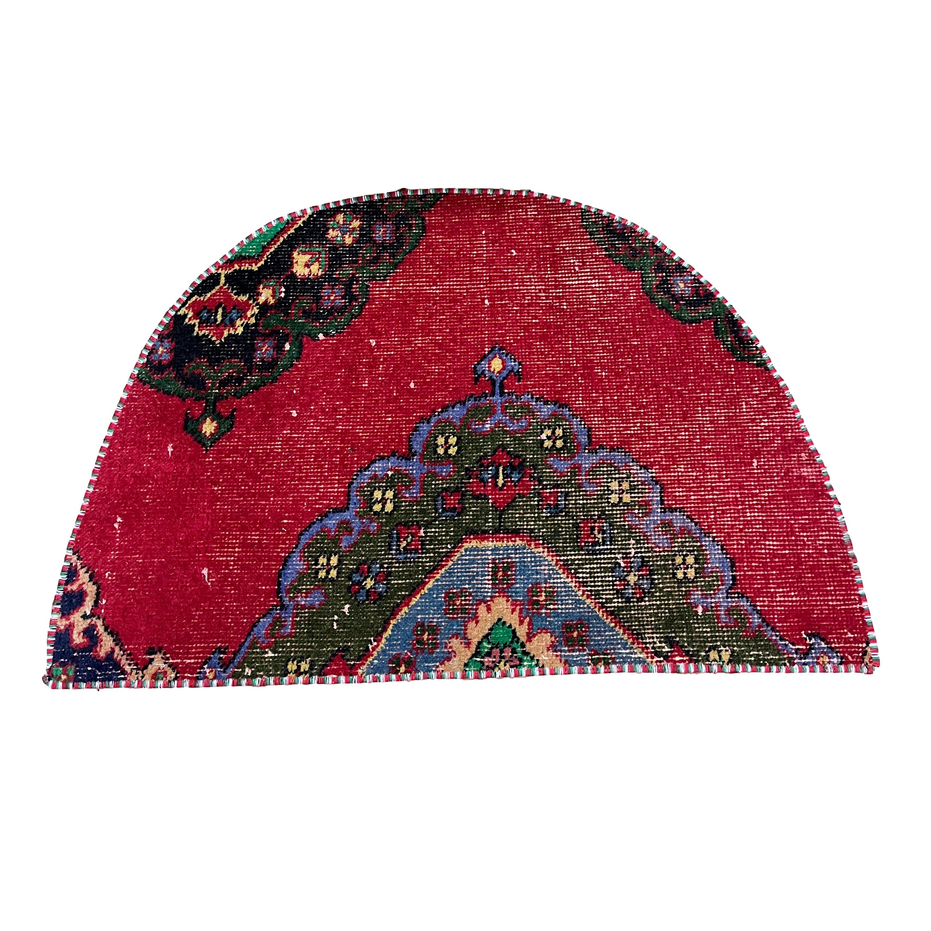 Turkish Vintage Hand-Knotted Wool Doormat Rug