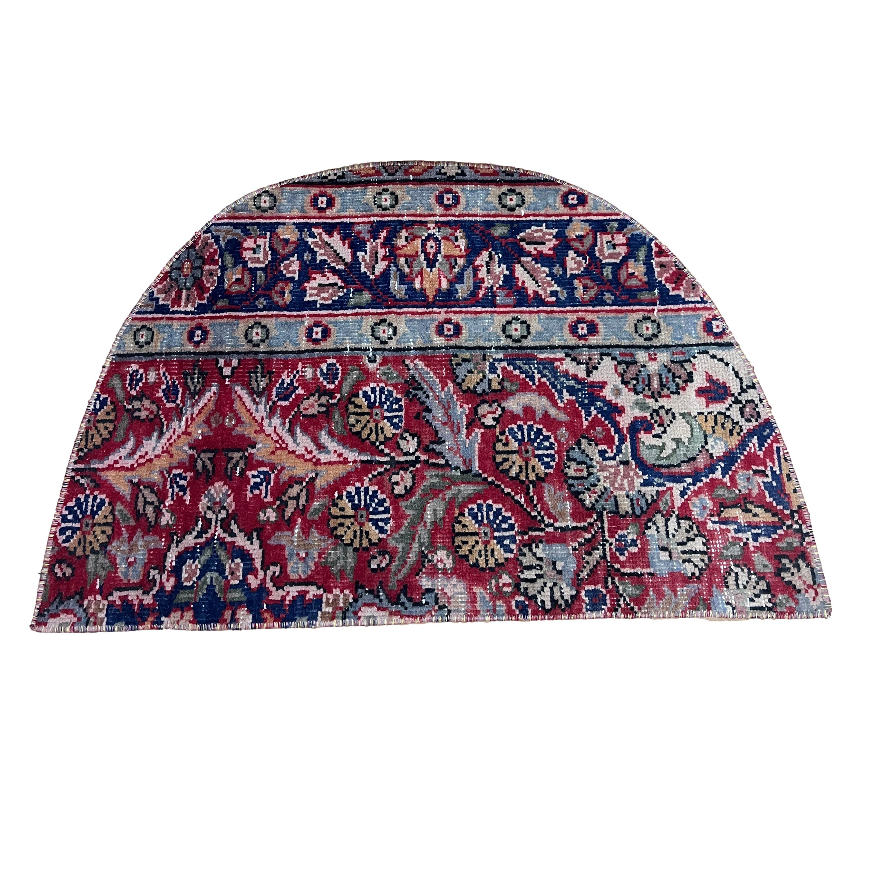 Turkish Vintage Hand-Knotted Wool Doormat Rug