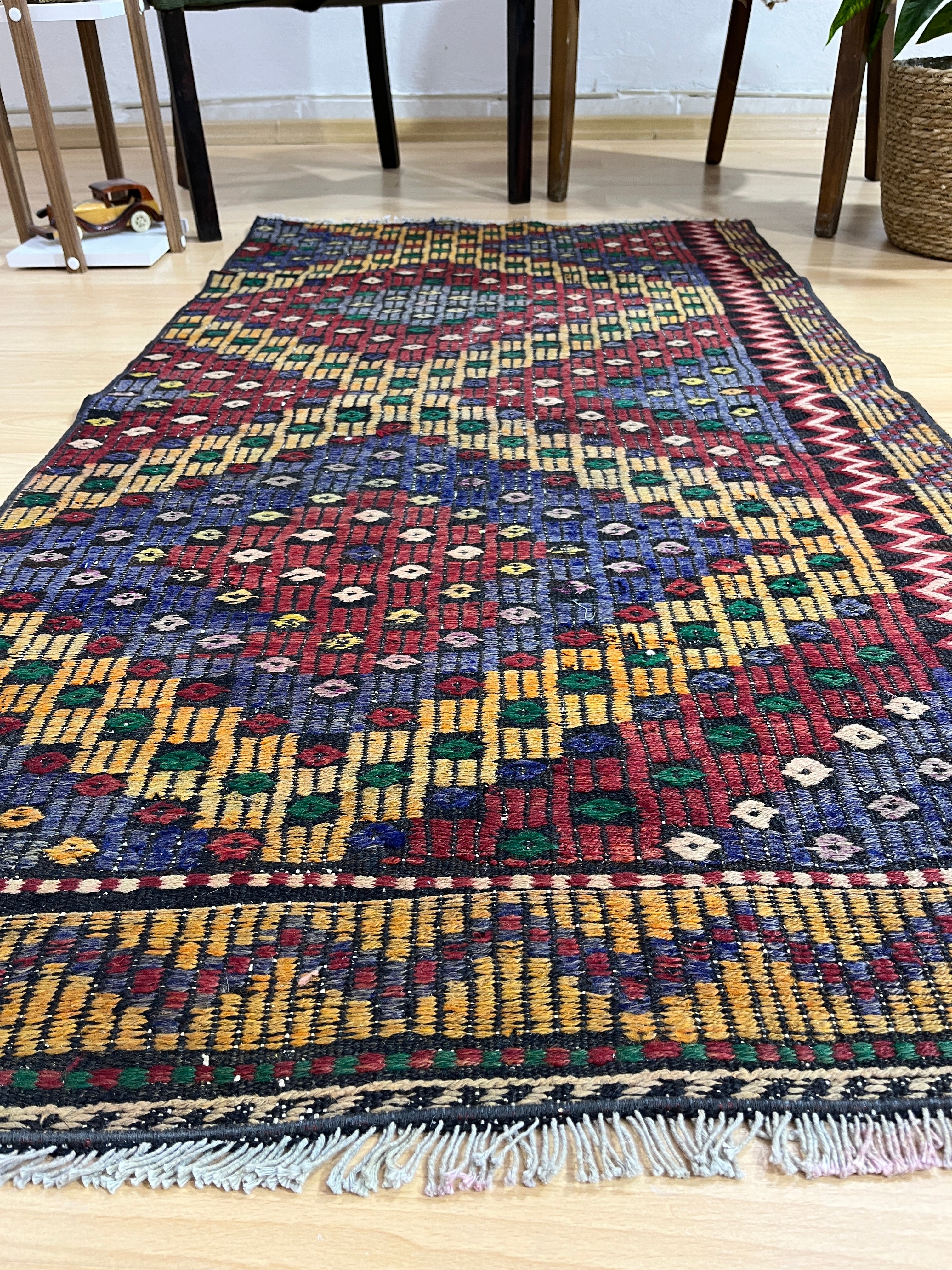 El Dokuma Anadolu Kök Boya Yün Kilim