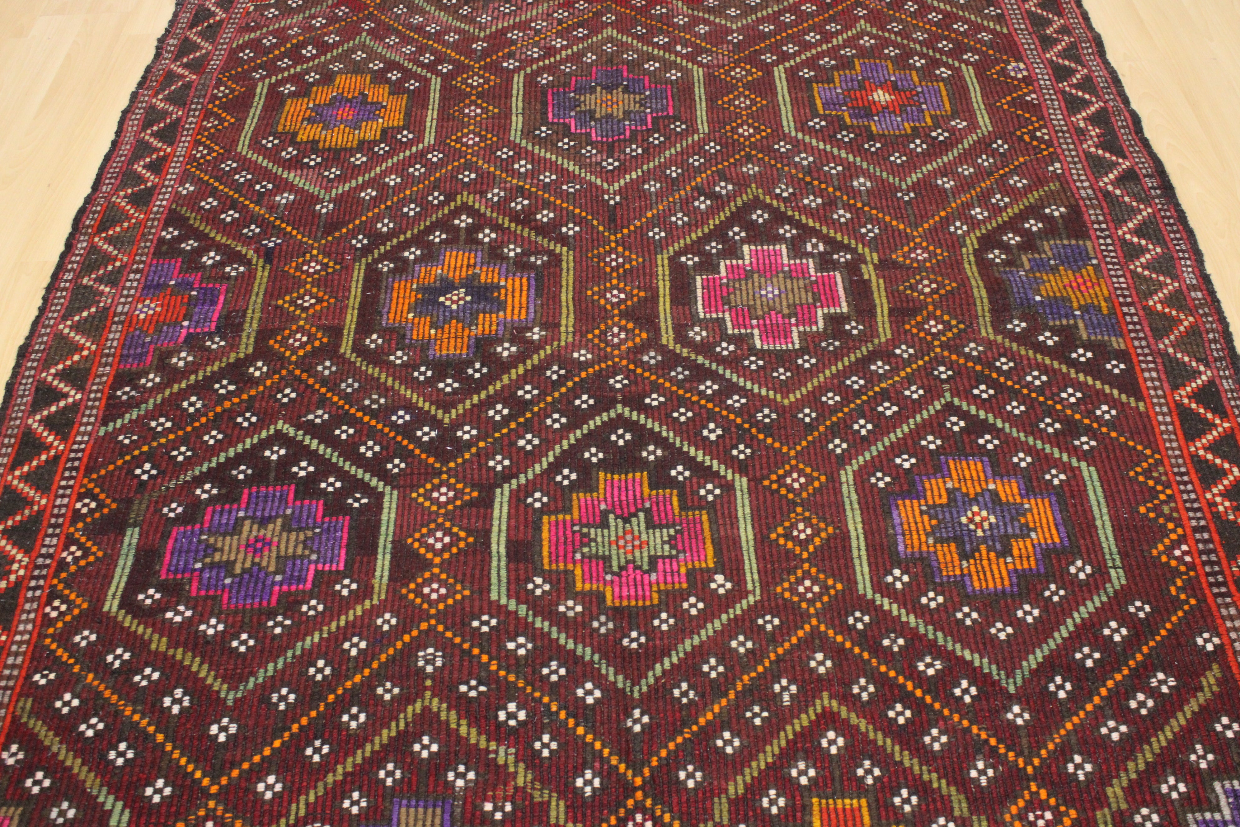 El Dokuma Anadolu Kök Boya Yün Kilim