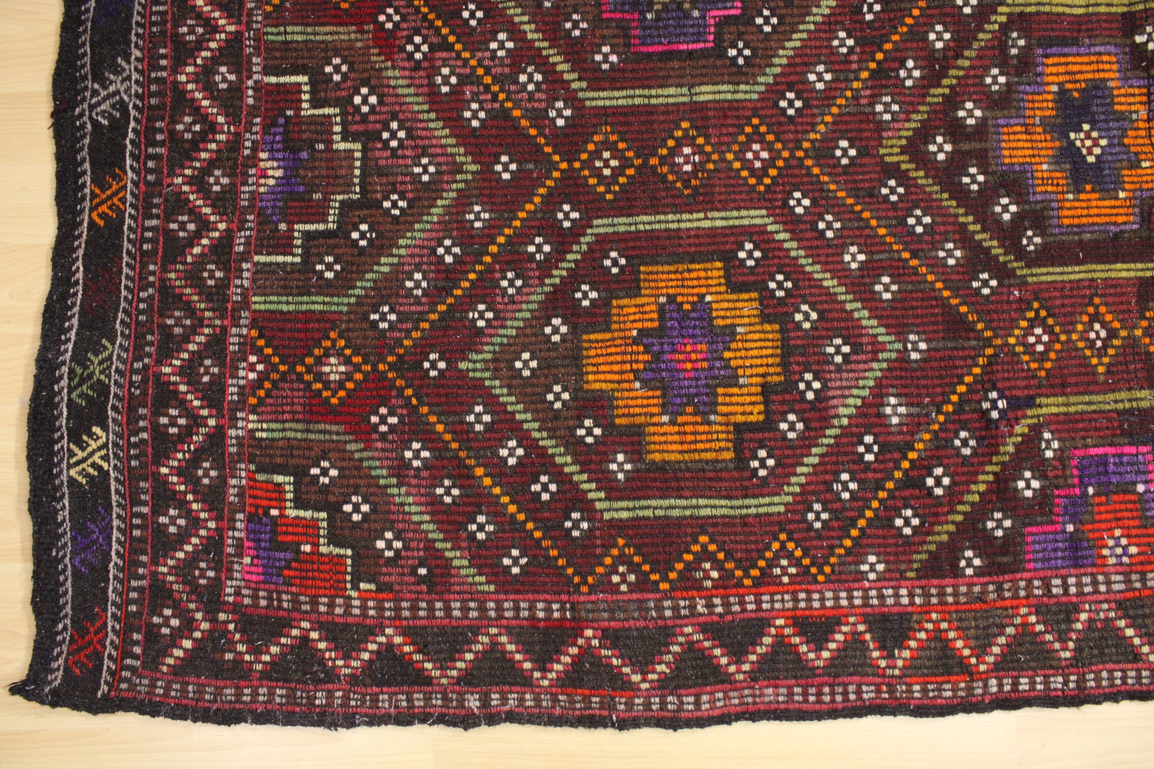 El Dokuma Anadolu Kök Boya Yün Kilim