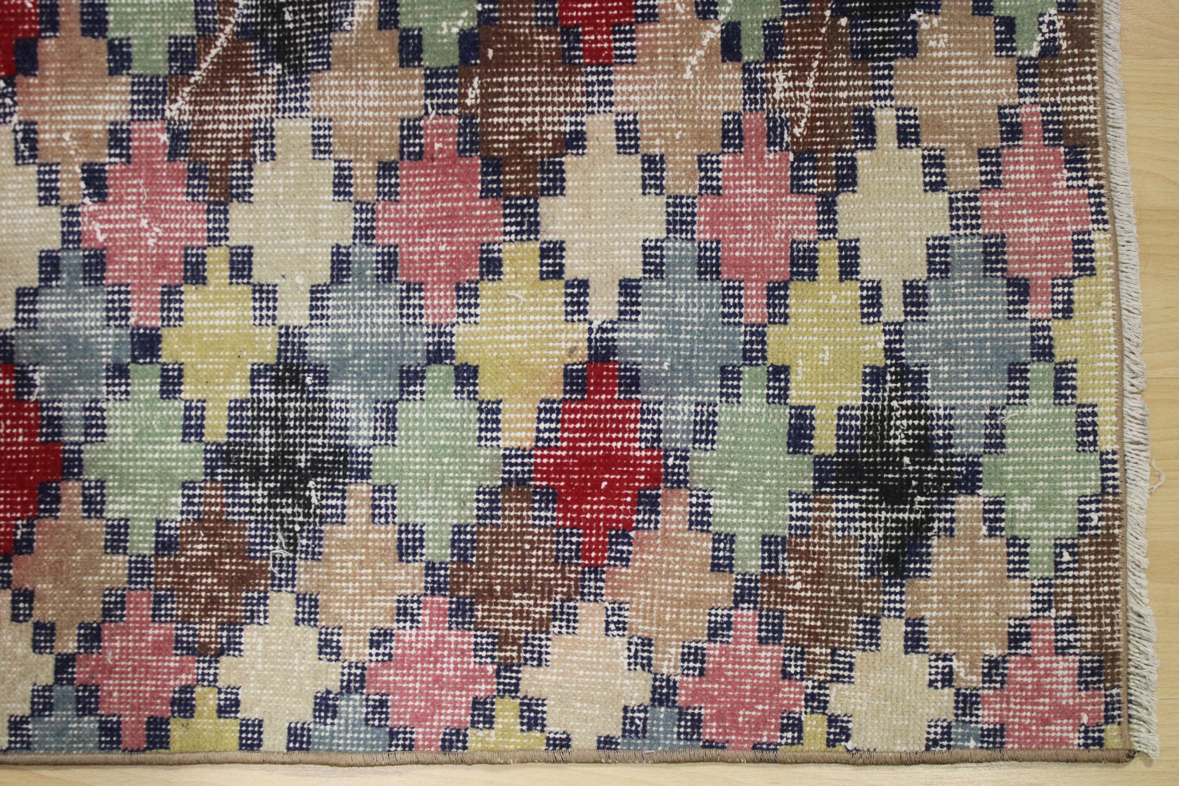 Turkish Vintage Hand-Knotted Wool Rug