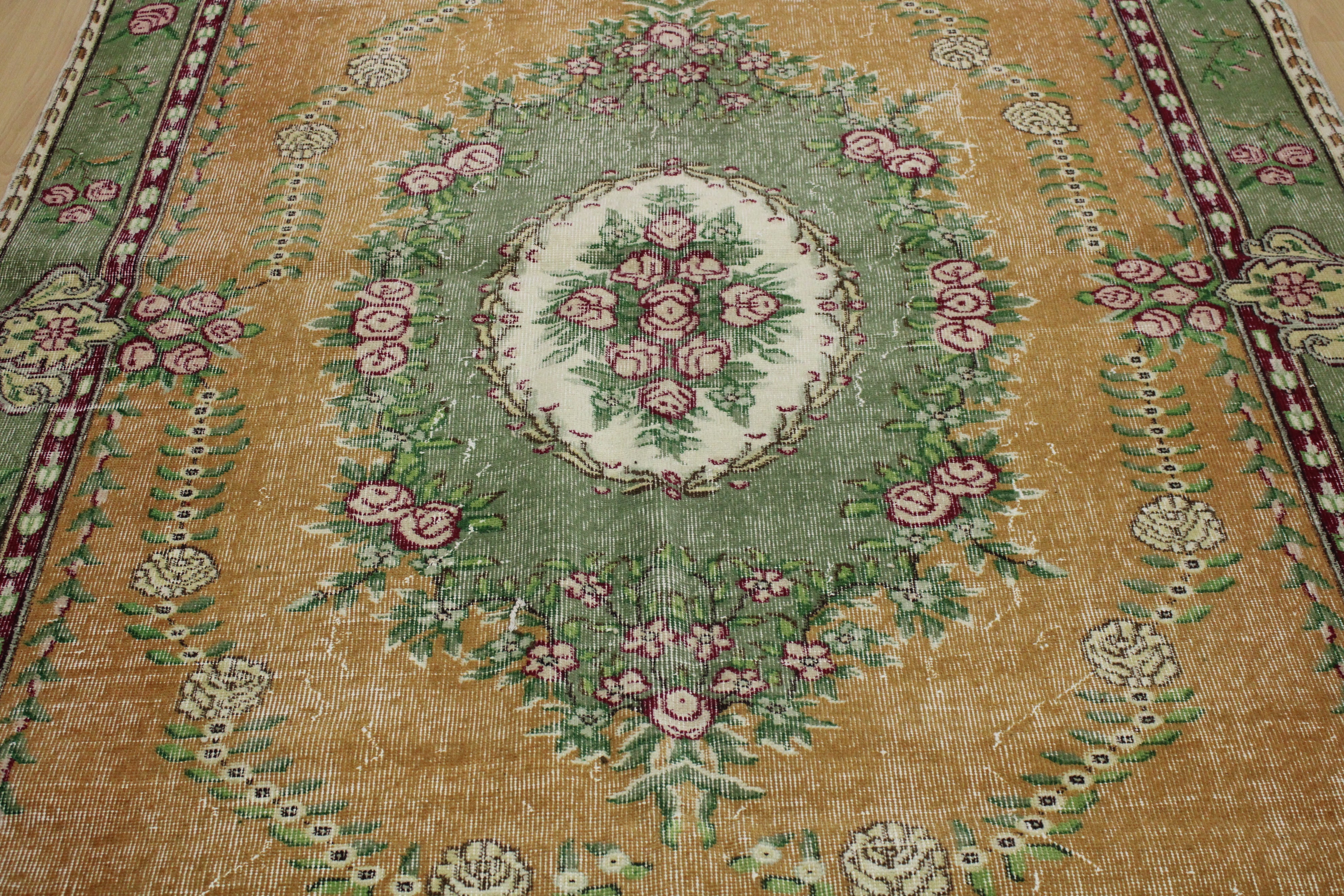Turkish Vintage Hand-Knotted Wool Rug