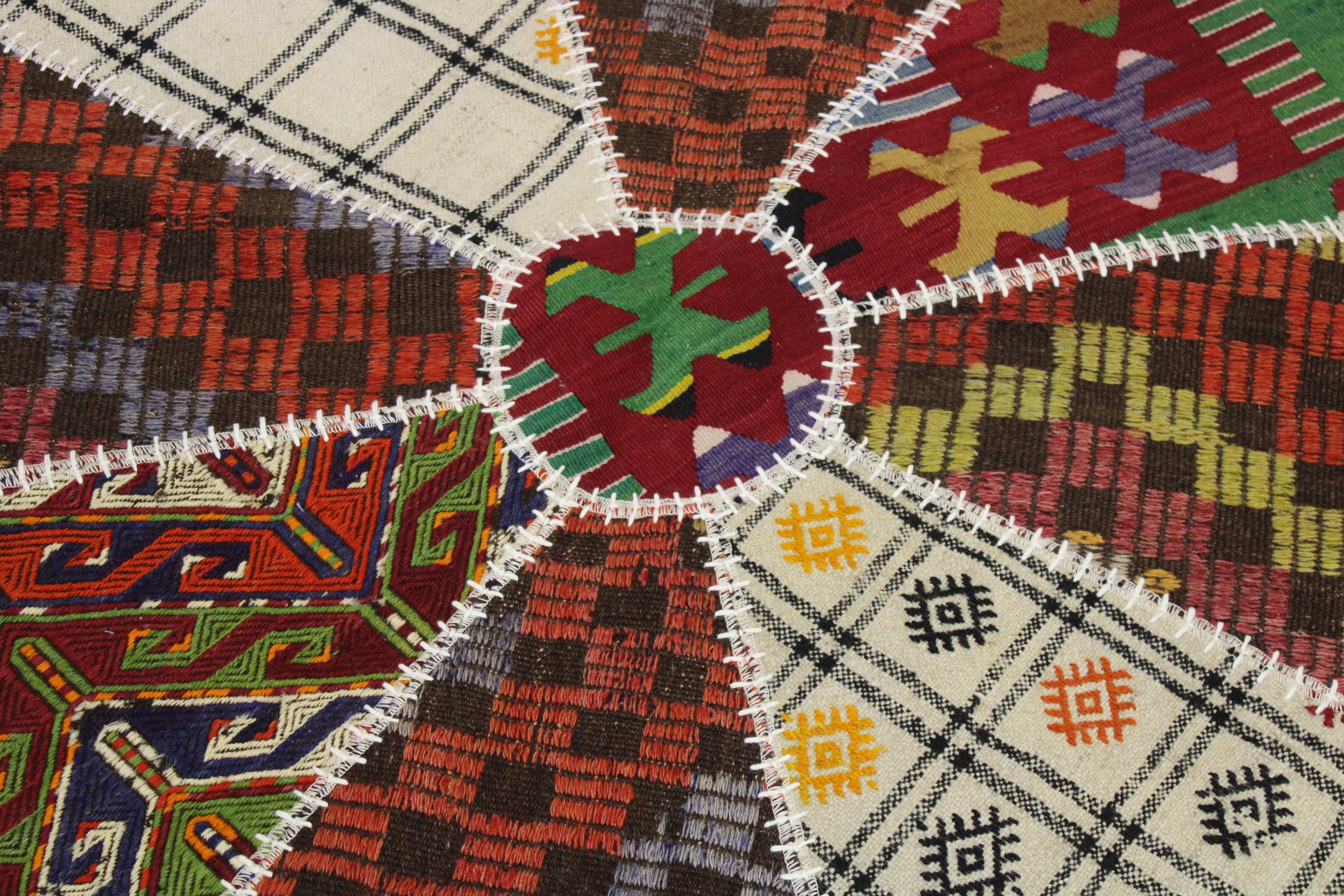 Turkish Patchwork Hand-Knotted Wool Round Rug