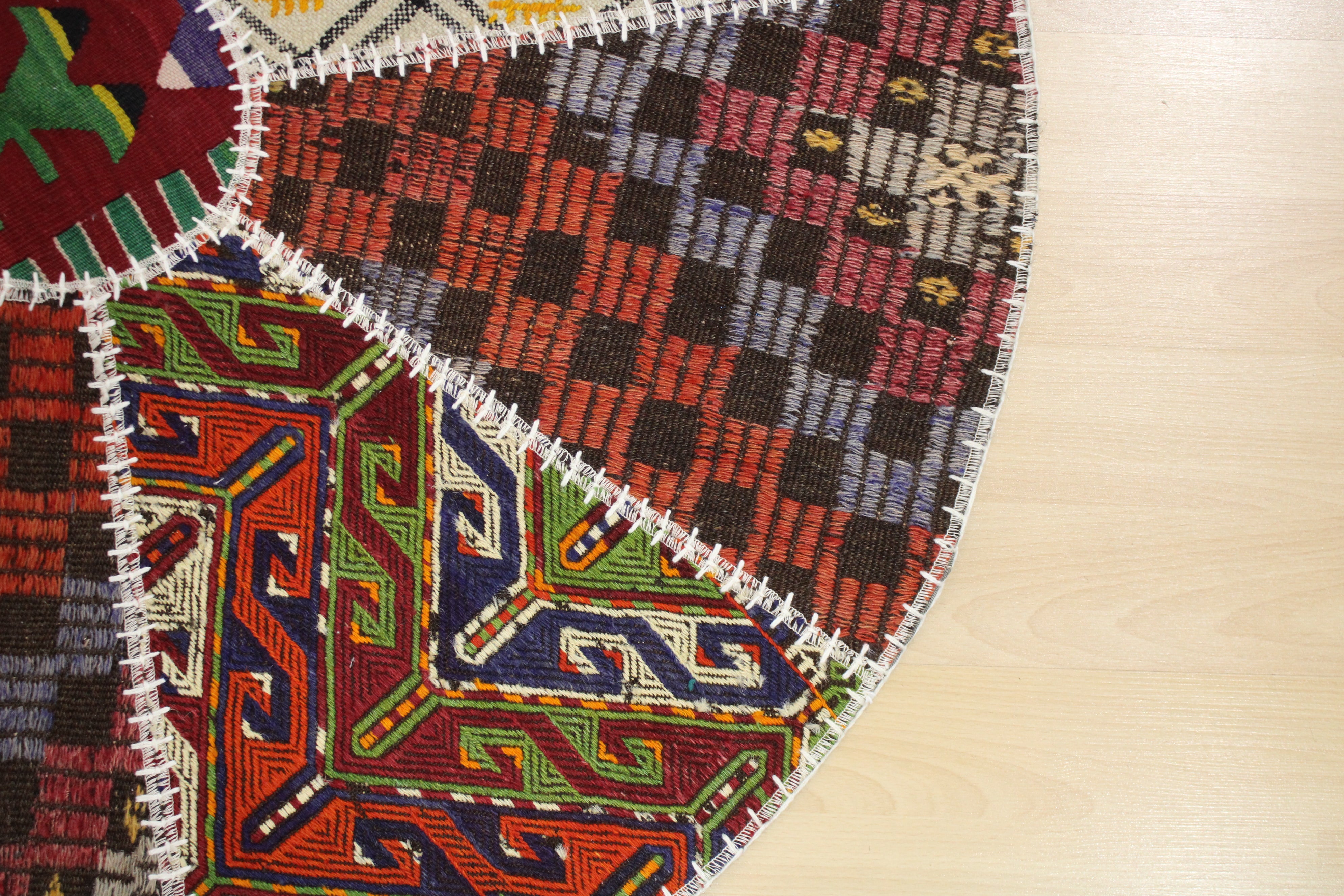 Turkish Patchwork Hand-Knotted Wool Round Rug
