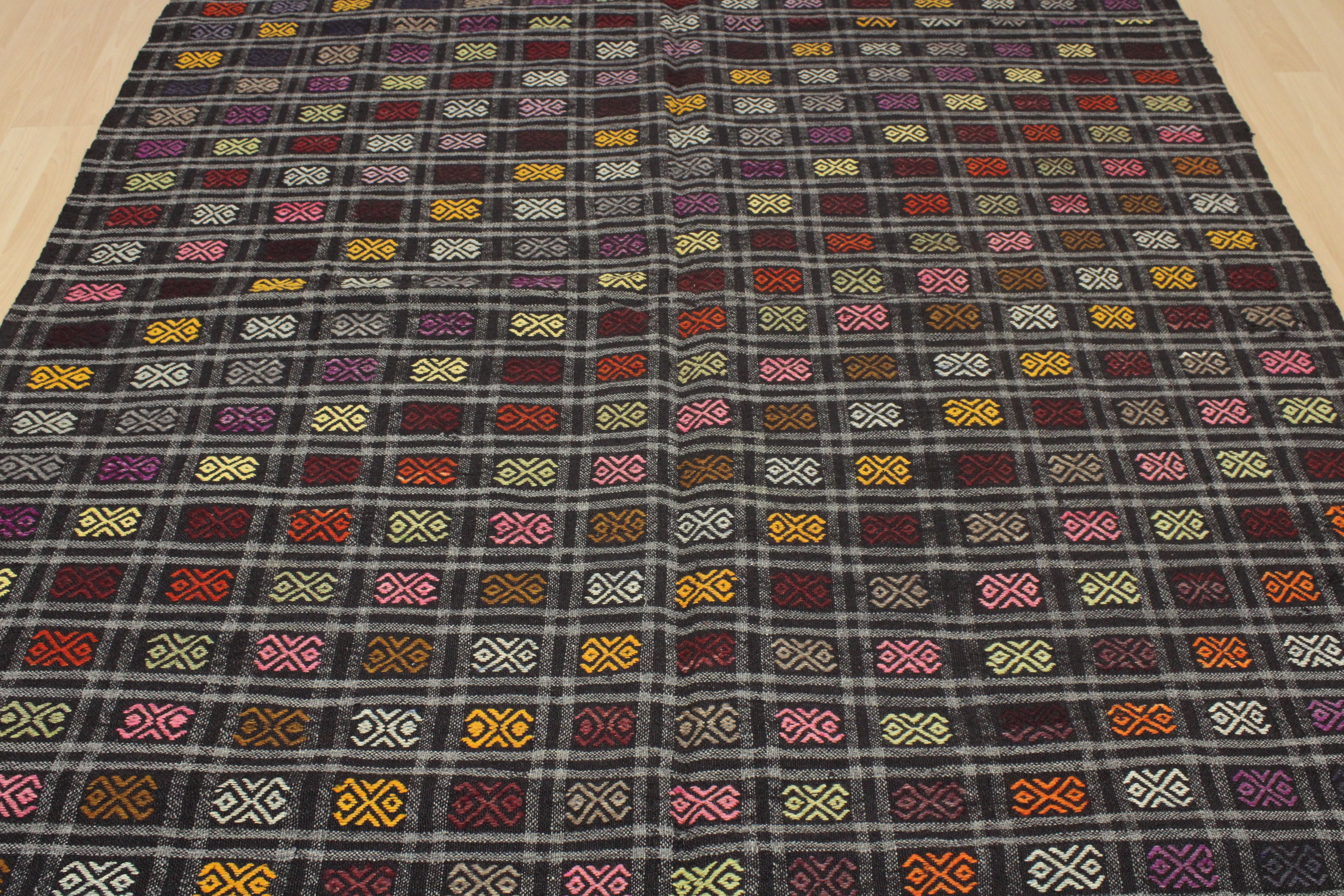 El Dokuma Anadolu Kök Boya Yün Kilim