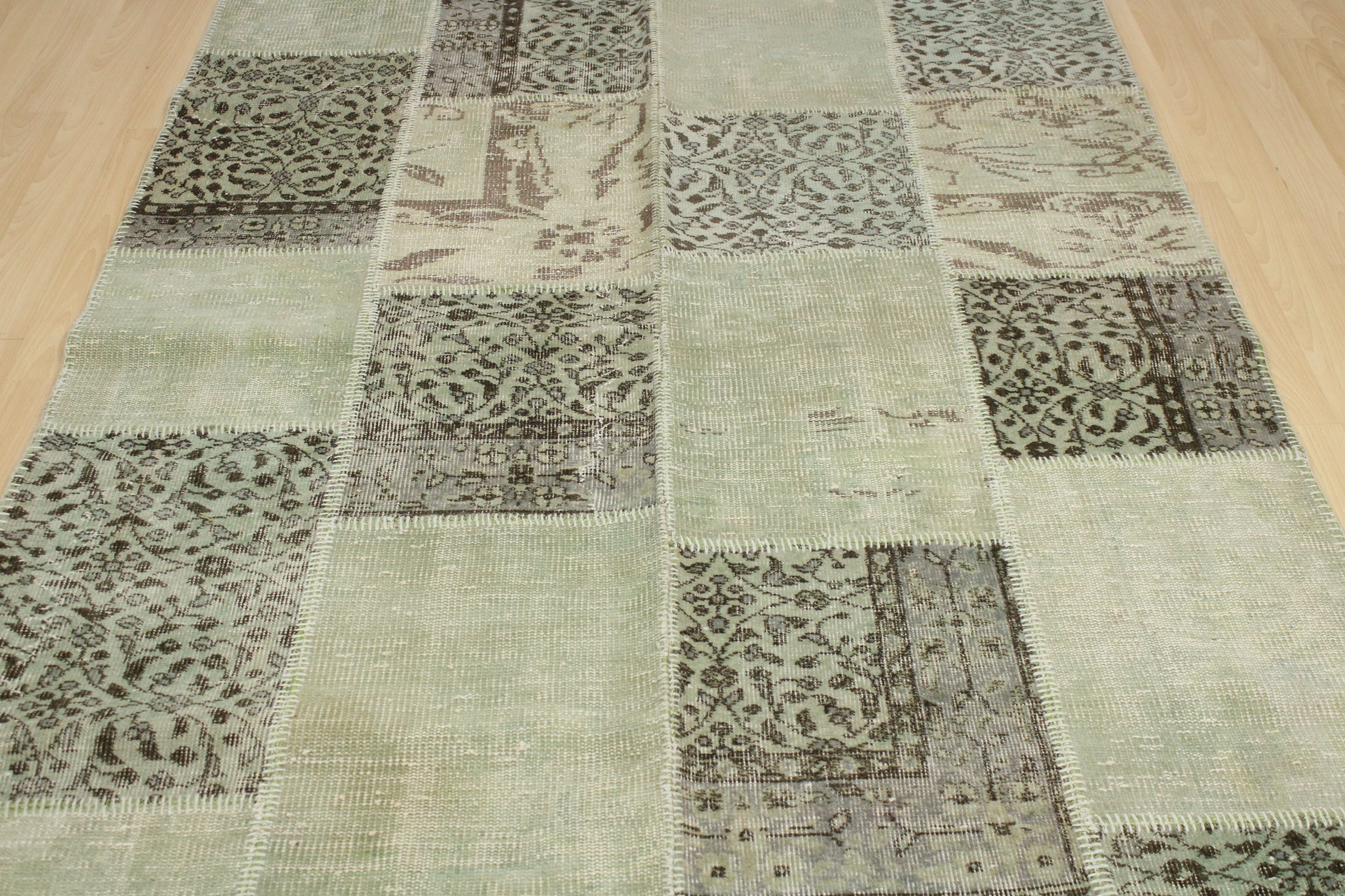 Turkish Patchwork Hand-Knotted Wool Rug