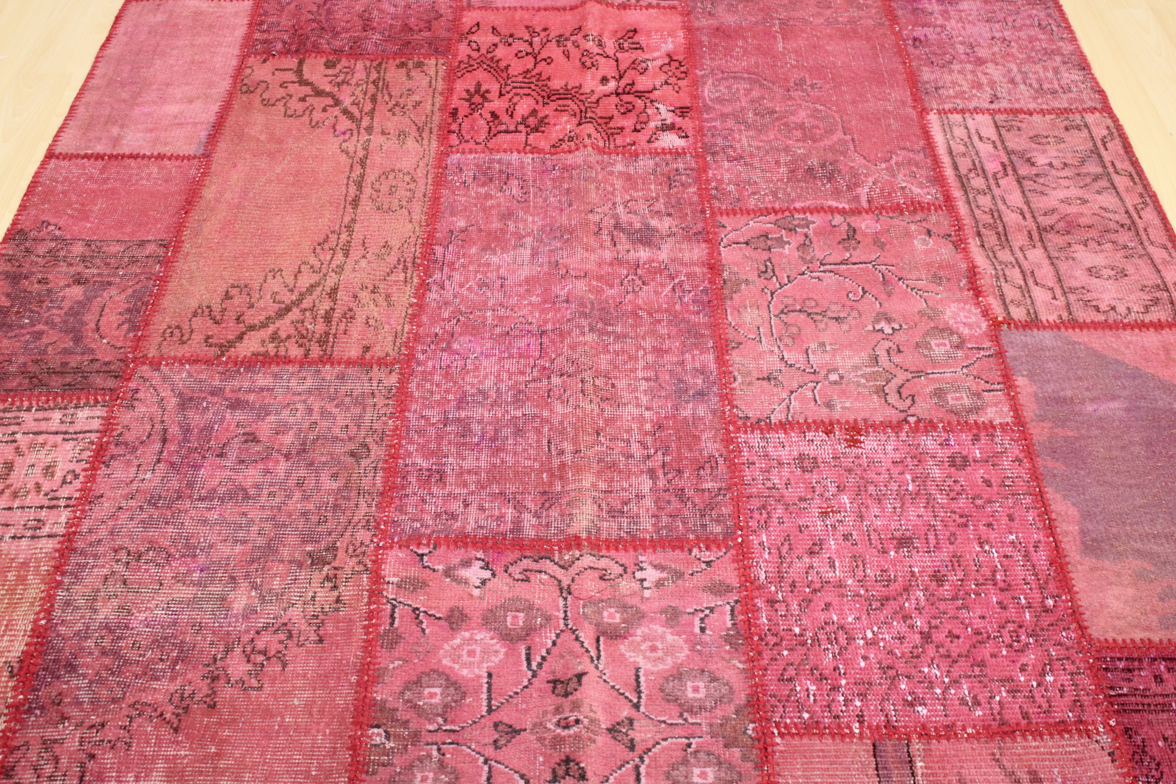 Turkish Patchwork Hand-Knotted Wool Rug