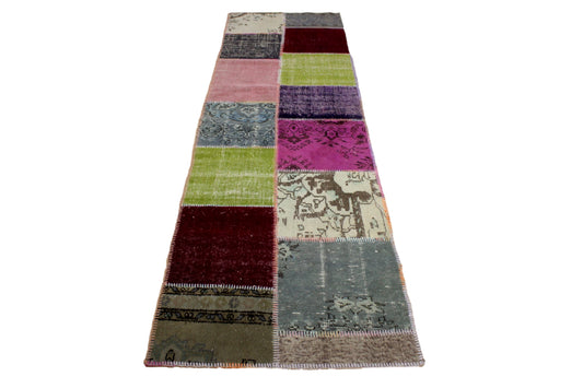 Hand-Knotted Patchwork Turkish Rug (3'1" x 9'12")