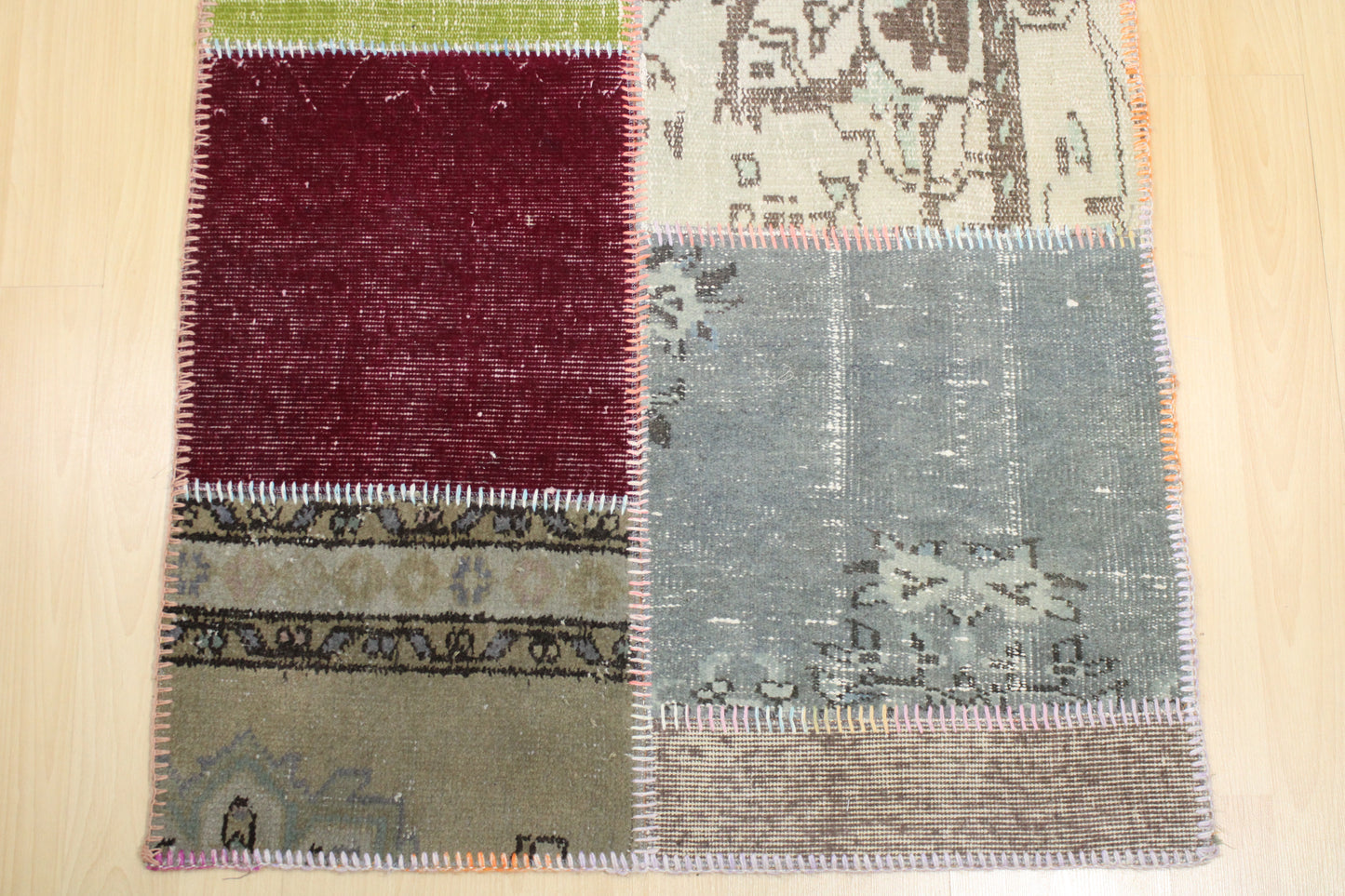 Hand-Knotted Patchwork Turkish Rug (3'1" x 9'12")