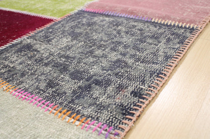 Hand-Knotted Patchwork Turkish Rug (3'1" x 9'12")