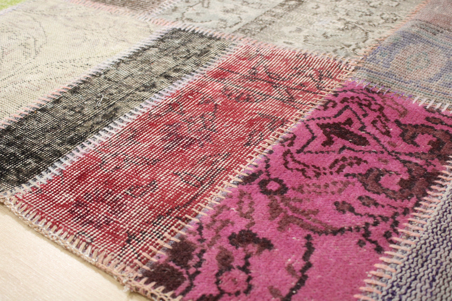 Hand-Knotted Patchwork Turkish Rug (2'11" x 9'4")