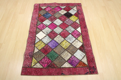 Hand-Knotted Patchwork Turkish Rug (2'12" x 4'7")