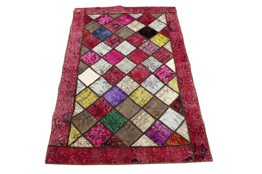 Hand-Knotted Patchwork Turkish Rug (2'12" x 4'7")