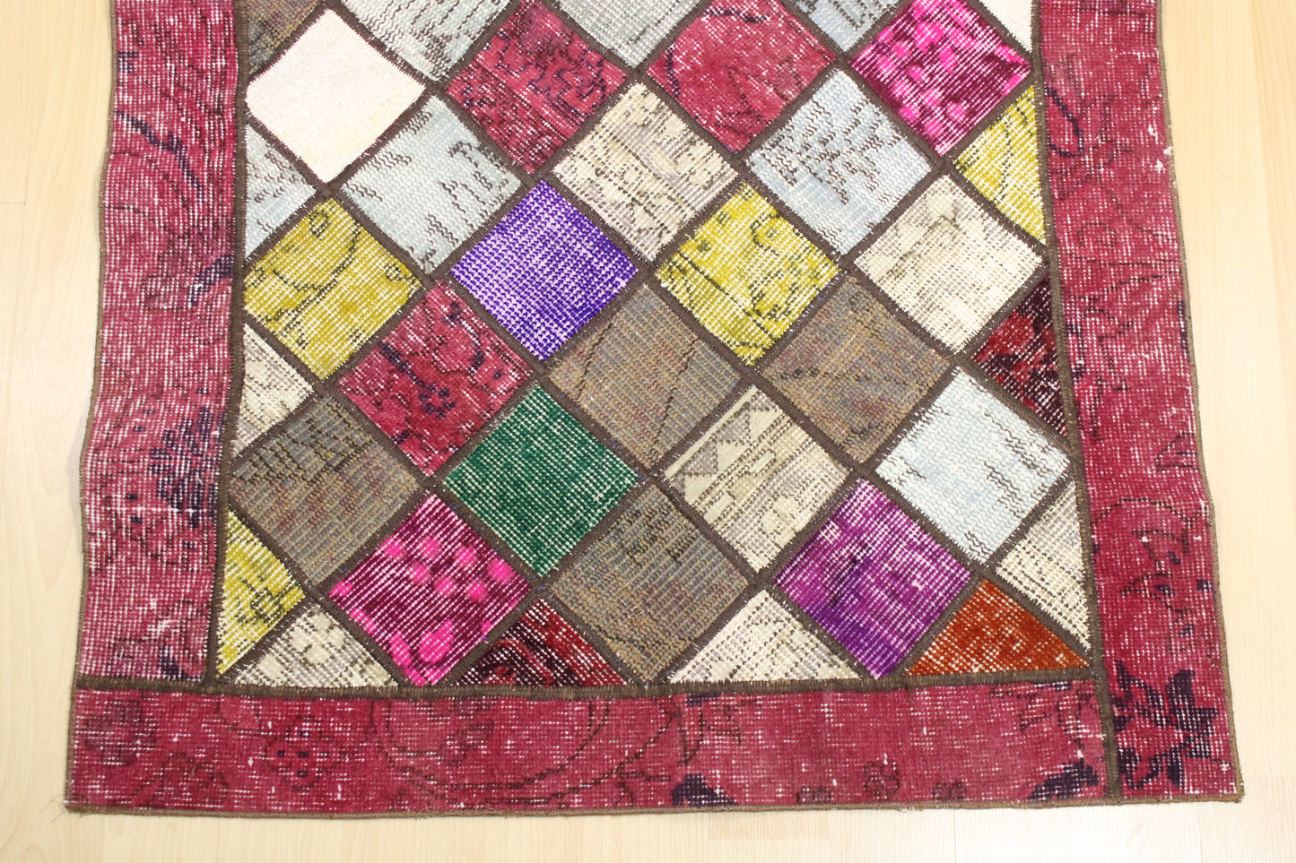 Hand-Knotted Patchwork Turkish Rug (2'12" x 4'7")