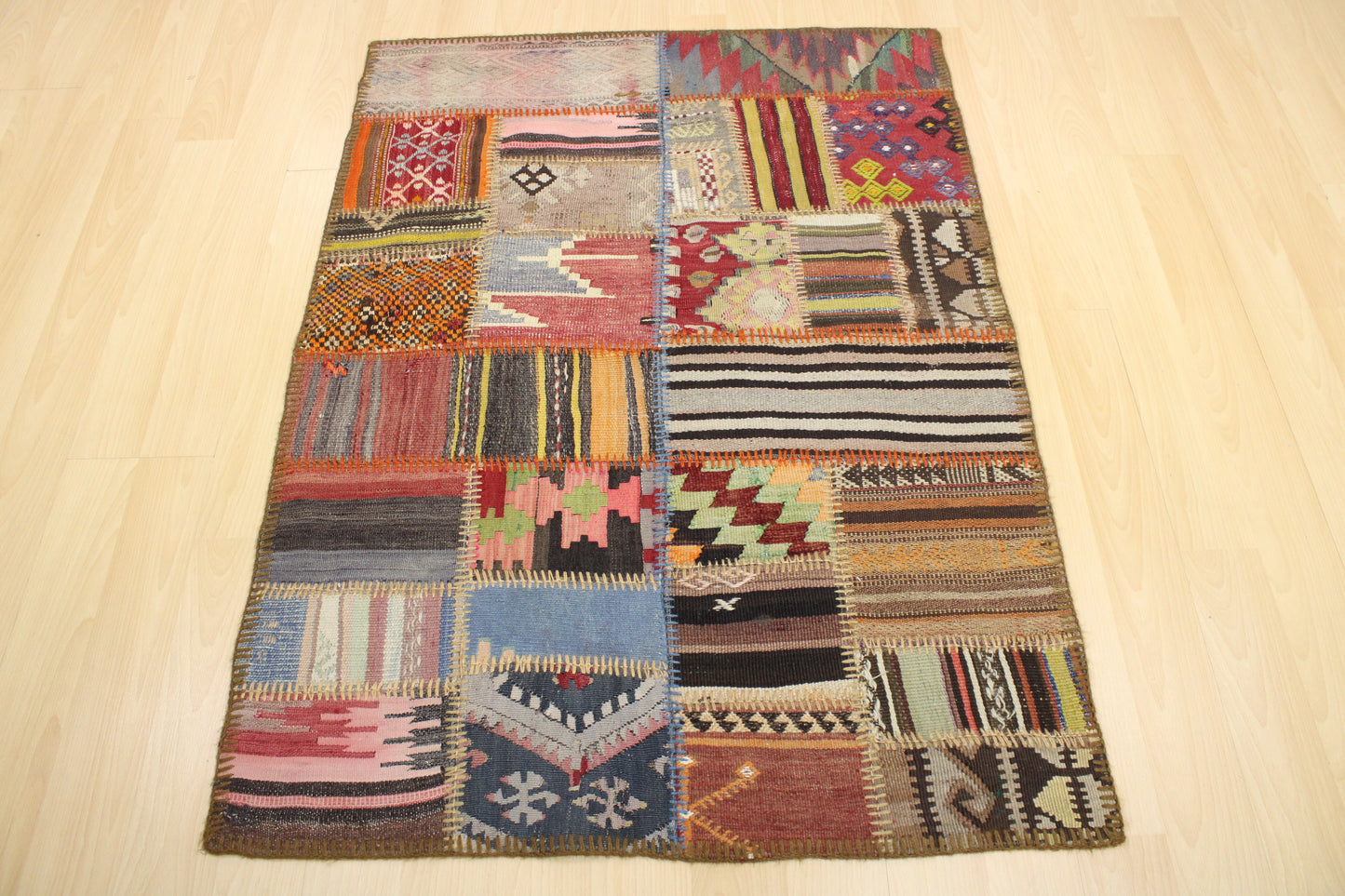 Hand-Knotted Patchwork Turkish Rug (3'0" x 4'3")