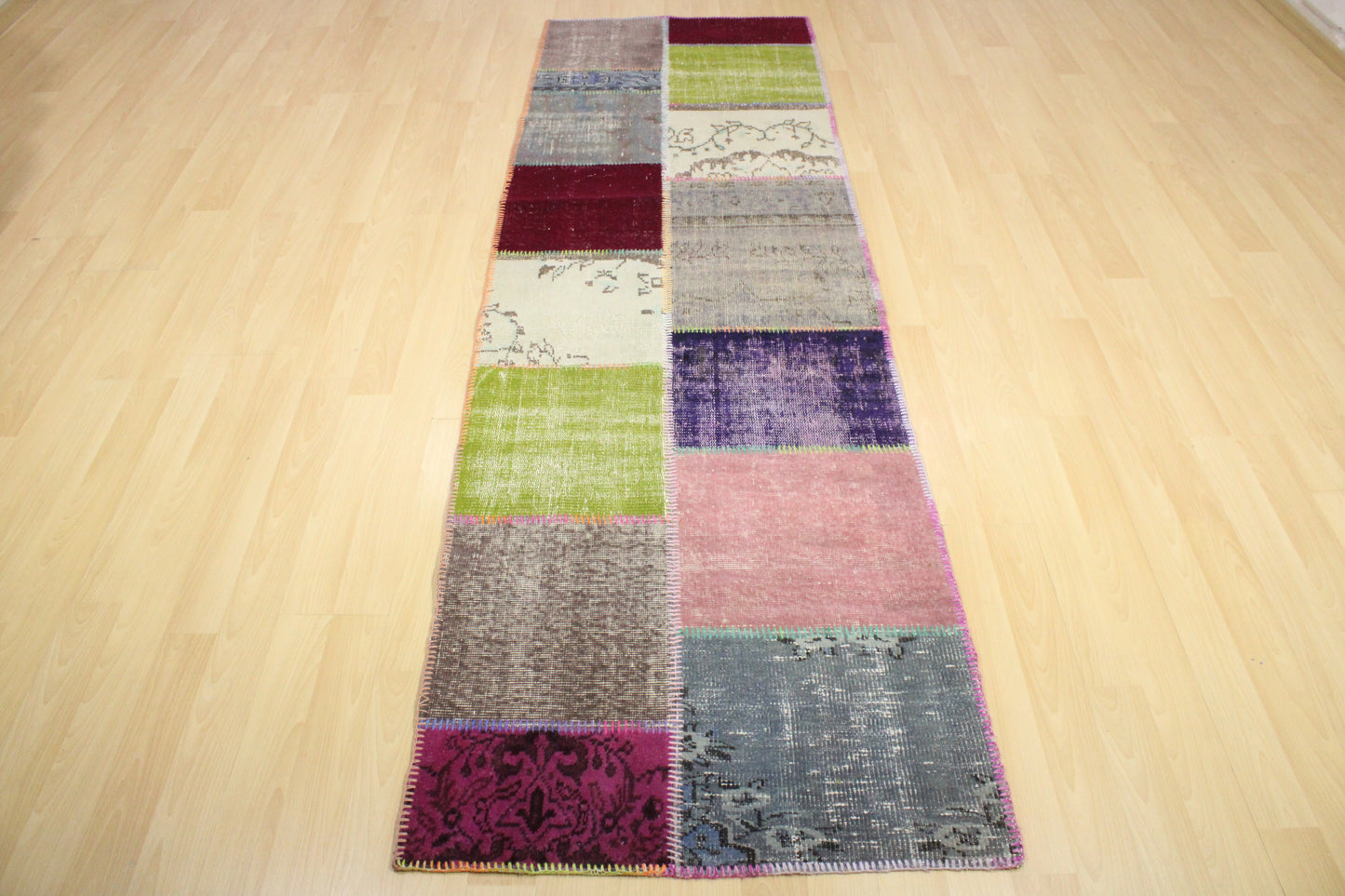 Hand-Knotted Patchwork Turkish Rug (2'11" x 9'11")