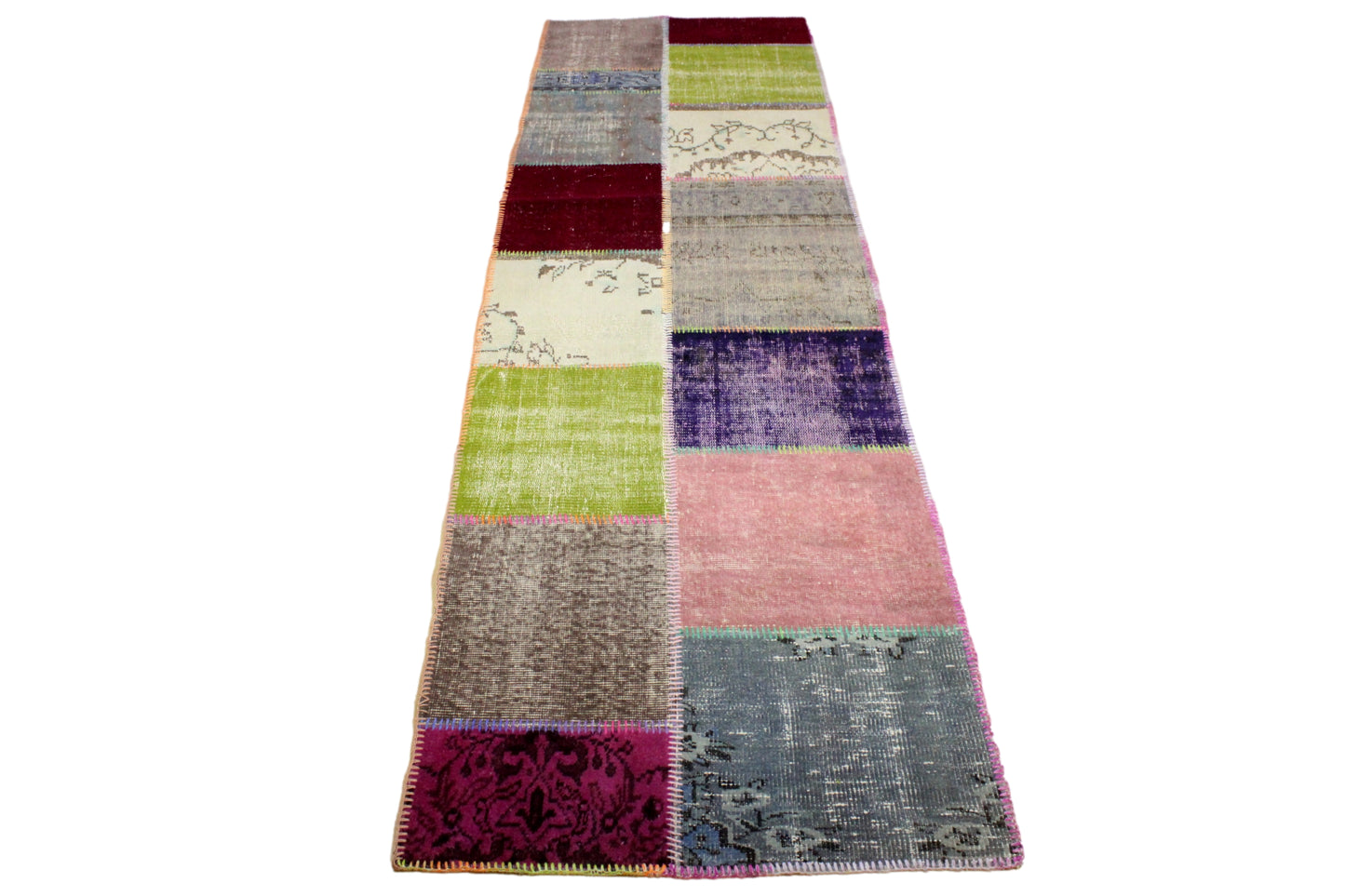 Hand-Knotted Patchwork Turkish Rug (2'11" x 9'11")