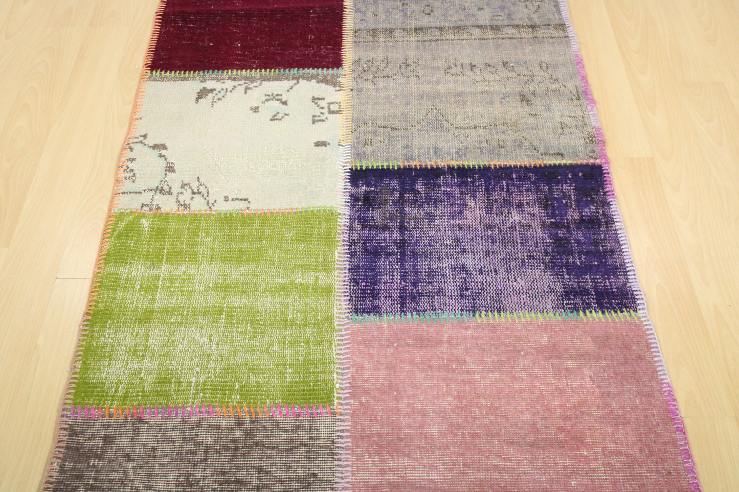 Hand-Knotted Patchwork Turkish Rug (2'11" x 9'11")