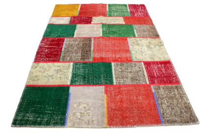 Hand-Knotted Patchwork Turkish Rug (5'7" x 7'10")