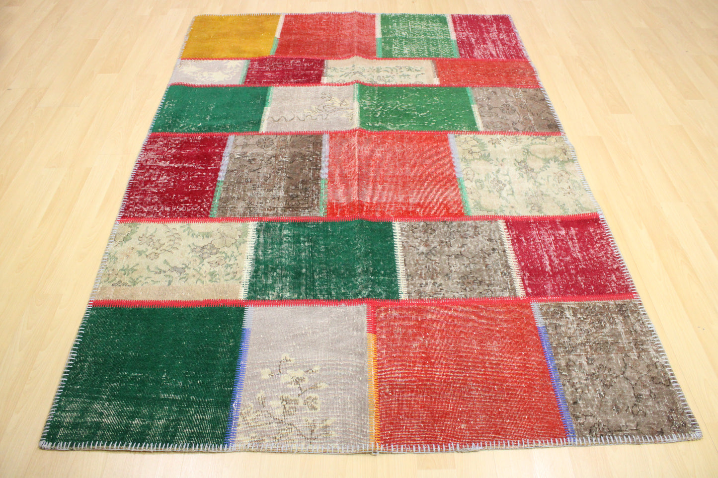 Hand-Knotted Patchwork Turkish Rug (5'7" x 7'10")