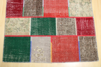 Hand-Knotted Patchwork Turkish Rug (5'7" x 7'10")