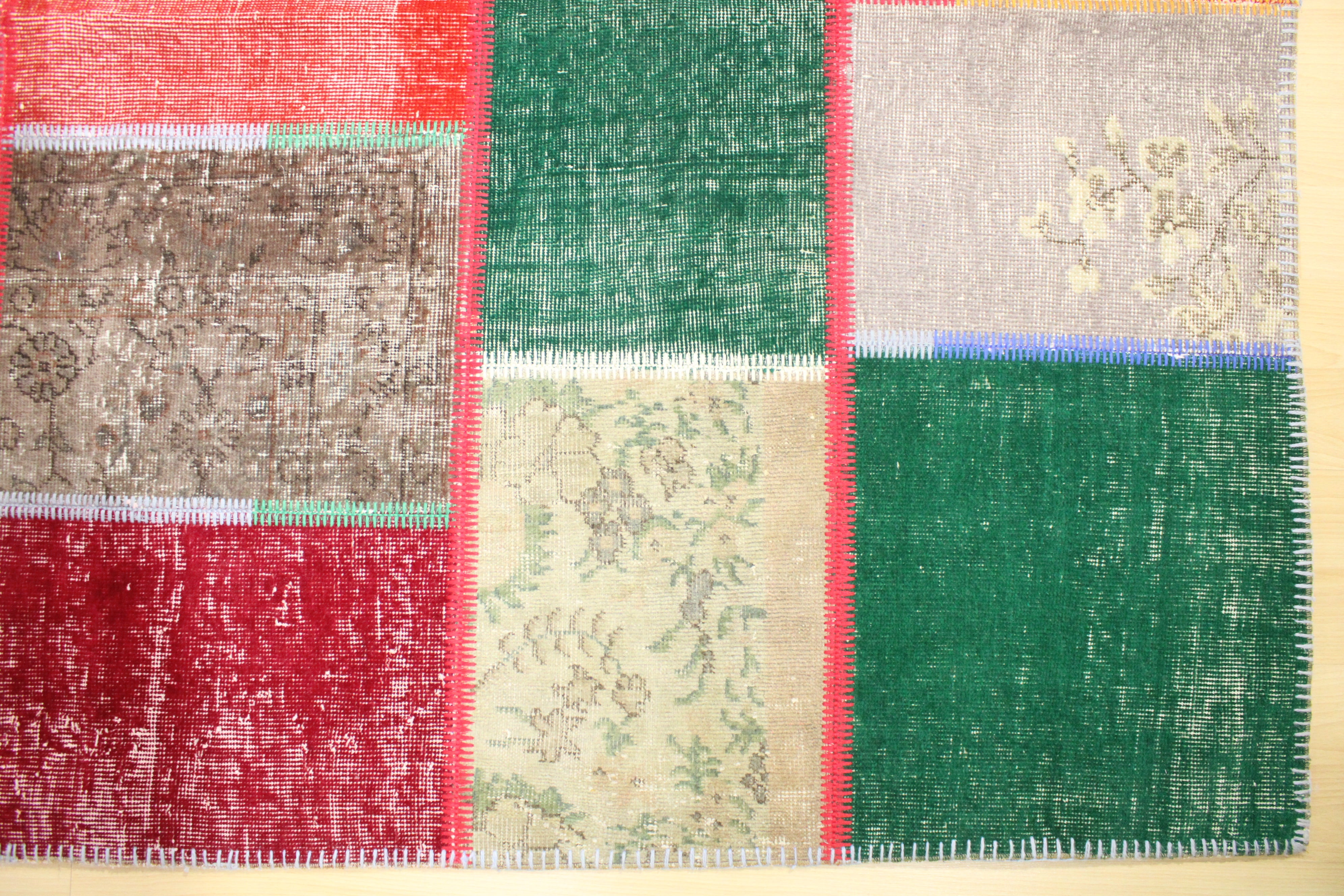 Turkish Patchwork Hand-Knotted Wool Rug